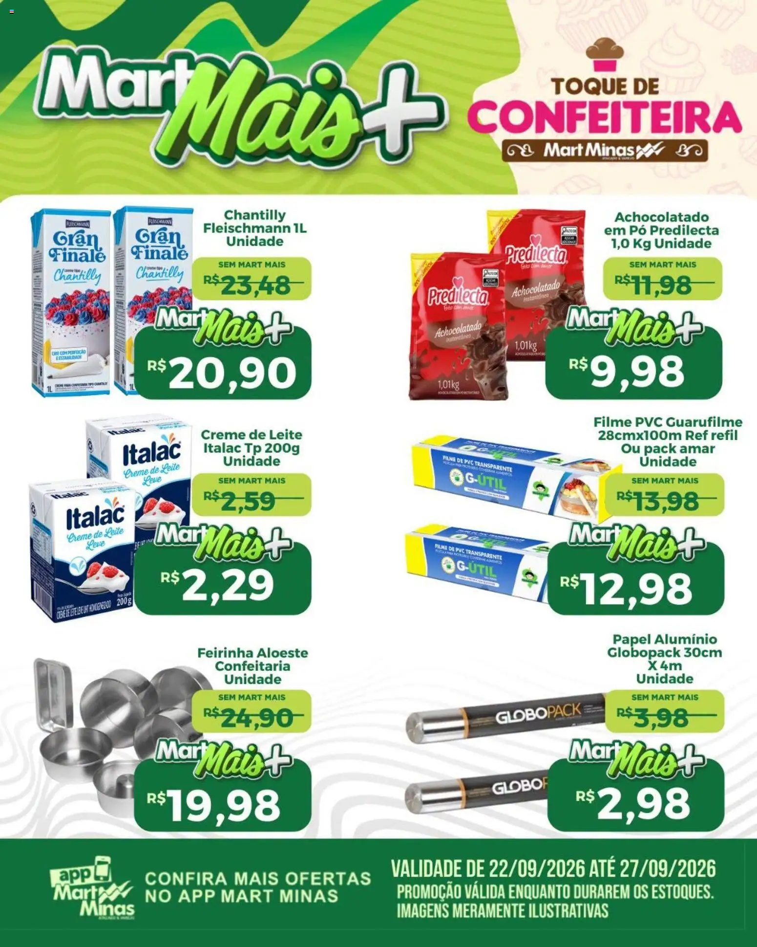 Mart Minas Folheto - válido de 22/09/2026 | Página: 2 | Produtos: filme de PVC, Papel alumínio, Creme de leite, Chantilly