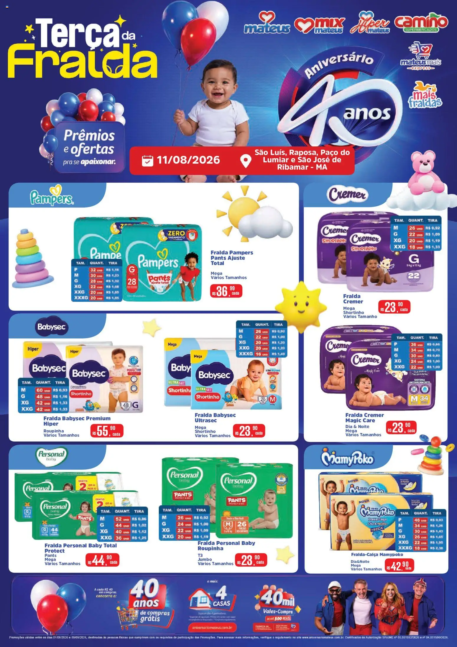Mateus Folheto - válido de 11/08/2026 | Página: 1 | Produtos: Fralda pampers, Pampers, Creme, Fraldas