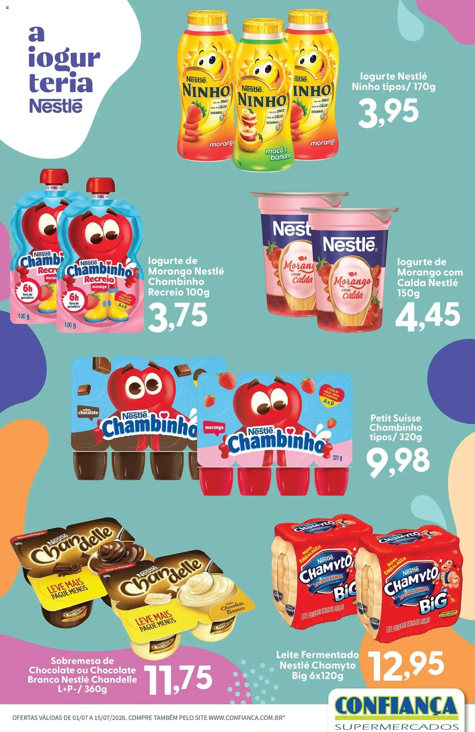Confiança Folheto - válido de 01/07/2026 | Página: 1 | Produtos: Geladeira, Leite, Chocolate, Cálcio