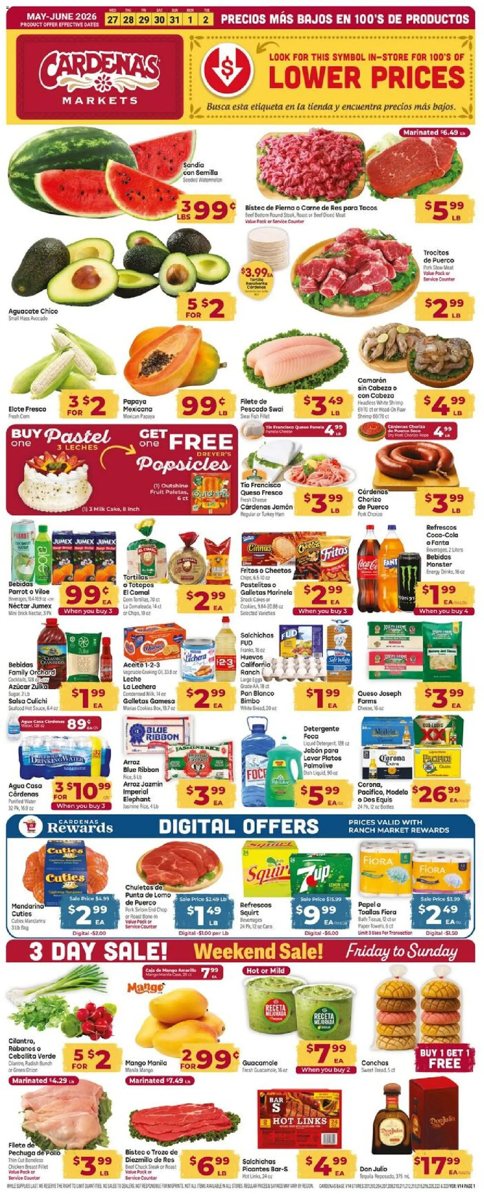 Cardenas Weekly Ad - valid from 27.05.2026 | Page: 1 | Products: Cheese, Water, Beet, Bag