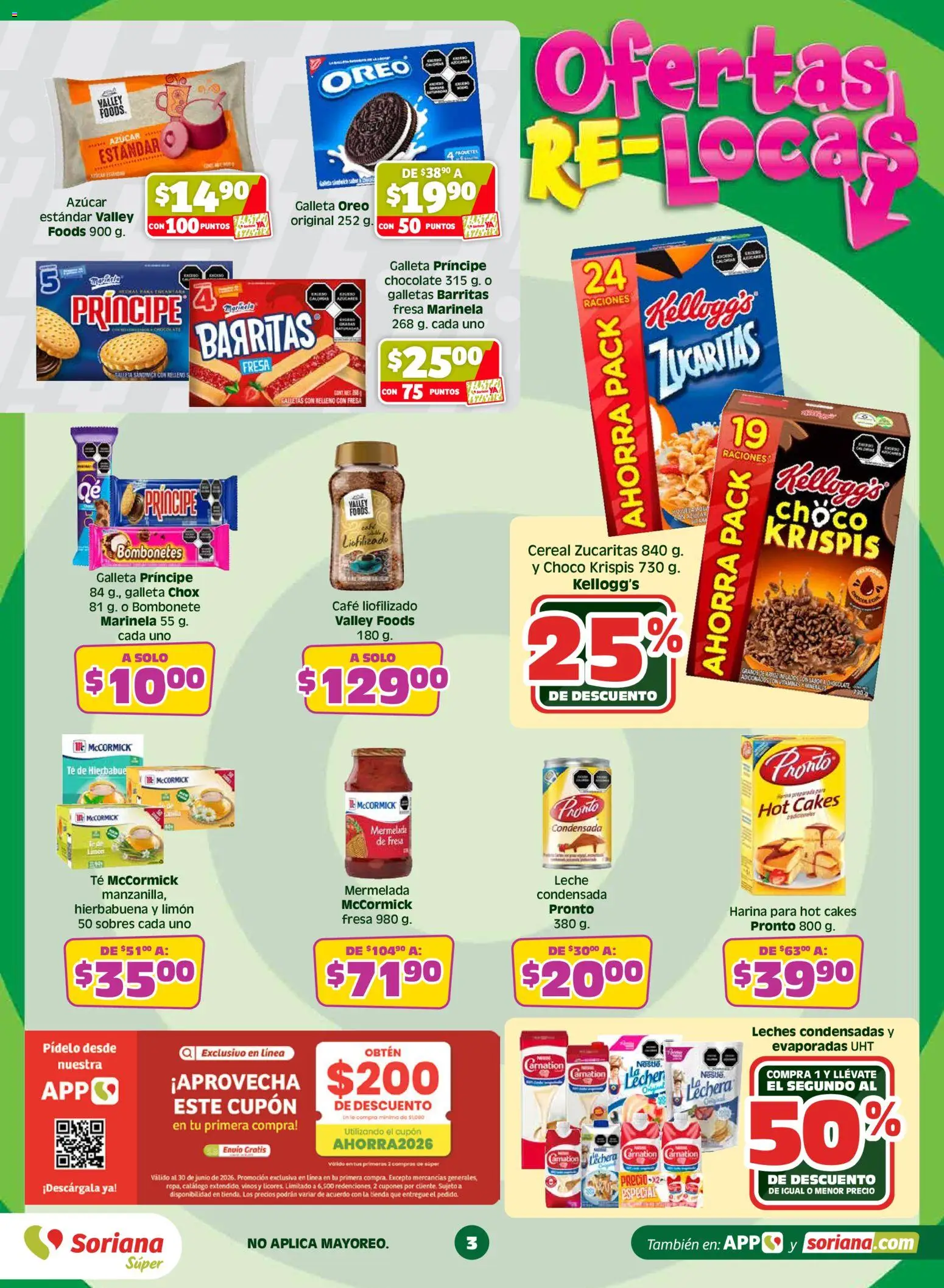 Nuevas ofertas de Soriana válidas en toda la República Mexicana desde el 14.05.2026. ¡Encuentra las mejores ofertas en Soriana Ofertas Re Locas Súper Nacional! | Página: 3 | Productos: Azúcar, Café, Chocolate, Galletas