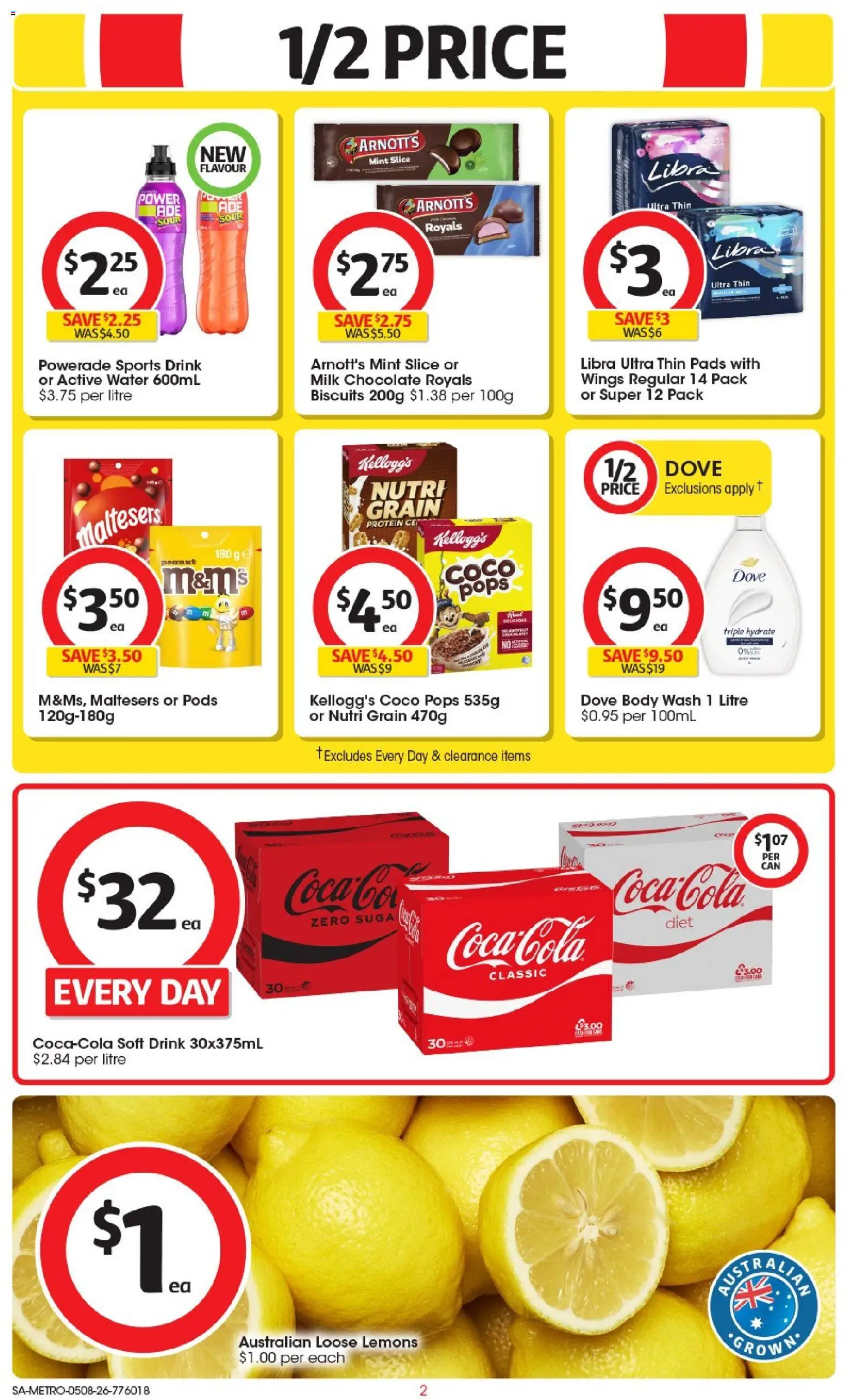Coles catalogue - valid from 05/08/2026 | Page: 2 | Products: Milk, Coca Cola, Water, Sanitary pads