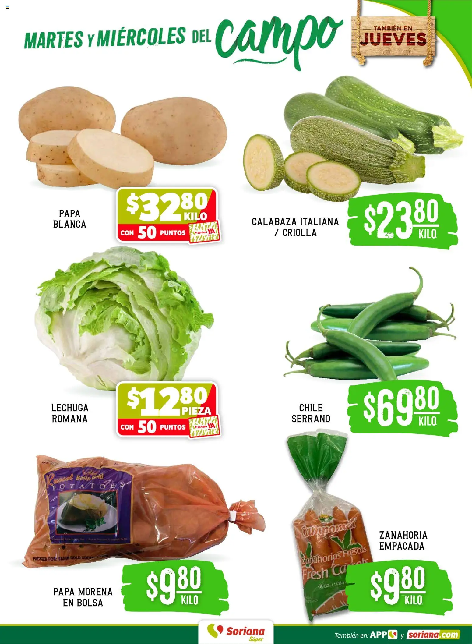 Nuevas ofertas de Soriana válidas en toda la República Mexicana desde el 12.05.2026. ¡Encuentra las mejores ofertas en Soriana Martes y Miércoles del Campo Súper: Tijuana, Mexicali, Ensenada, San Luis Río Colorado y Tecate! | Página: 3 | Productos: Papa, Bolsa, Lechuga, Zanahoria