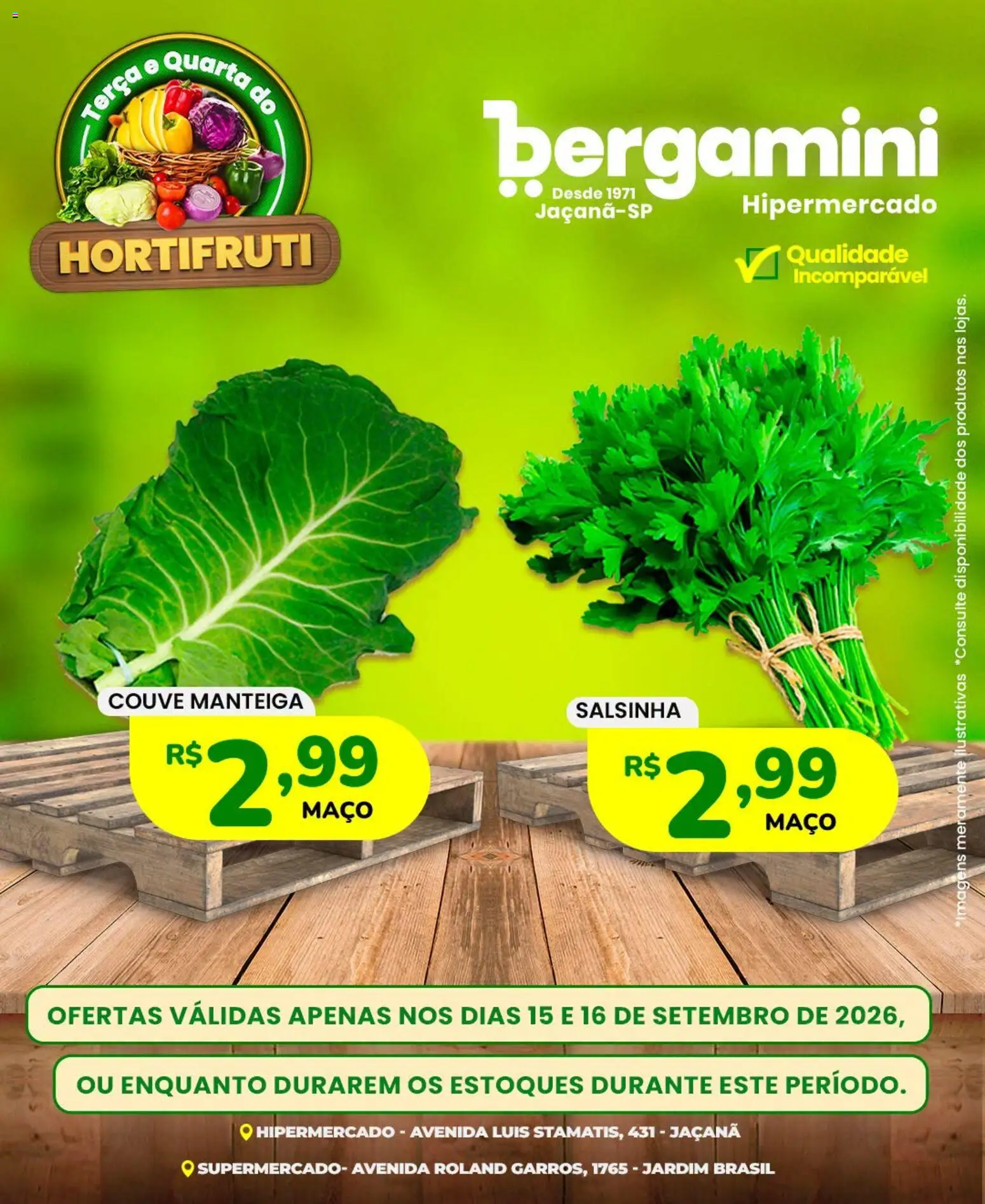 Supermercado Bergamini Folheto - válido de 15/09/2026 | Página: 7 | Produtos: Manteiga, Couve