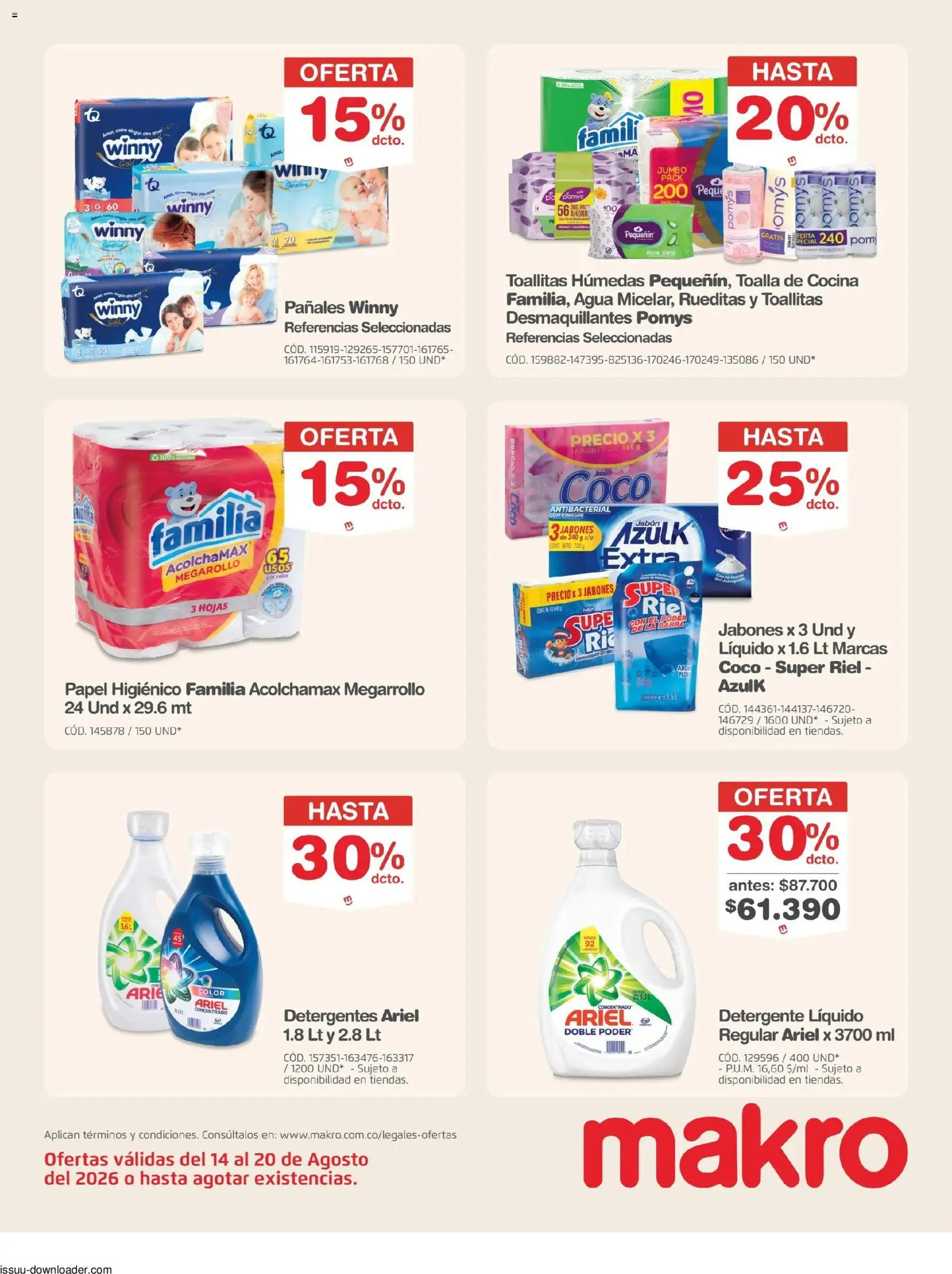 Makro revista - valida desde el 14/08/2026 | Página: 25 | Productos: Detergente líquido, Cocina, Detergente, Toallitas húmedas