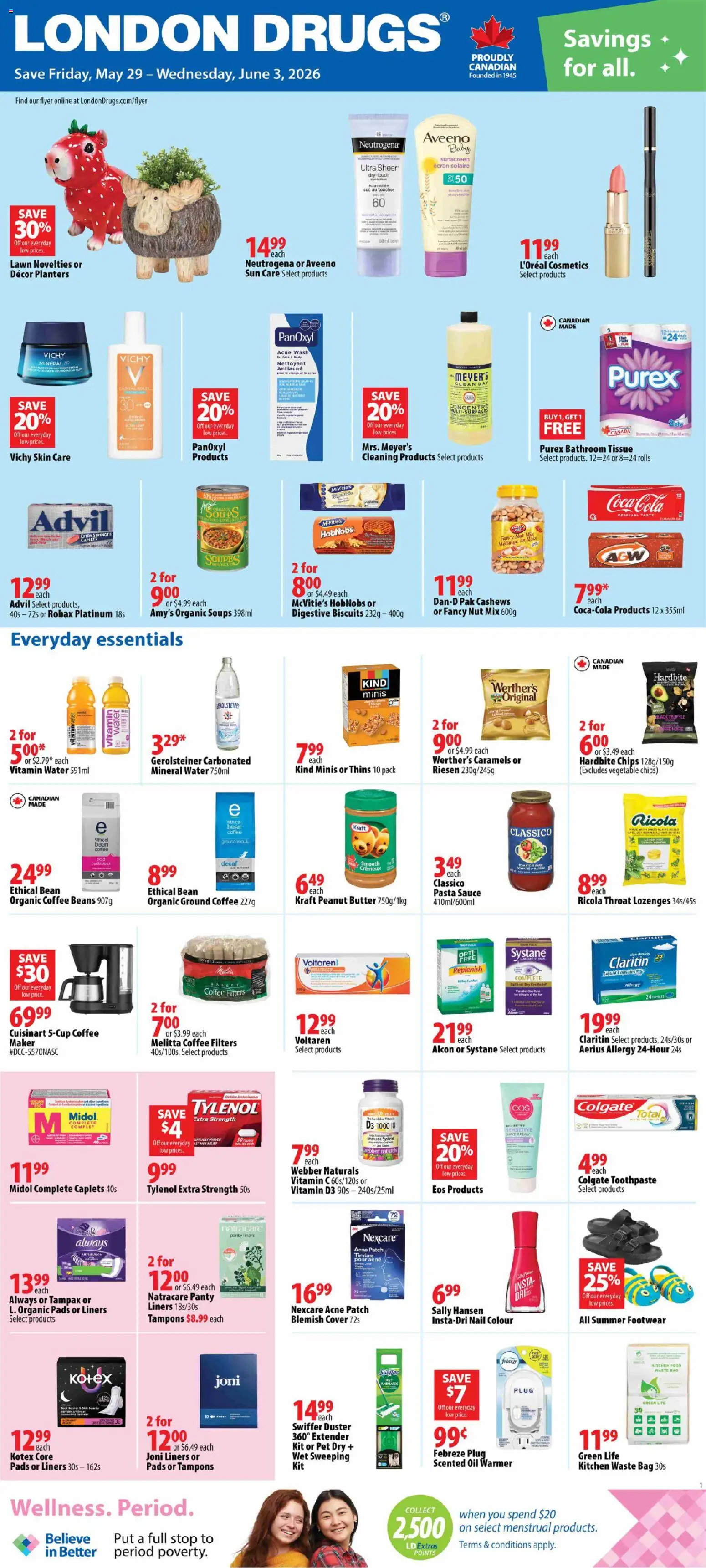 London Drugs flyer valid from 29.05.2026 | Page: 1 | Products: Pasta, Toothpaste, Oil, Coffee