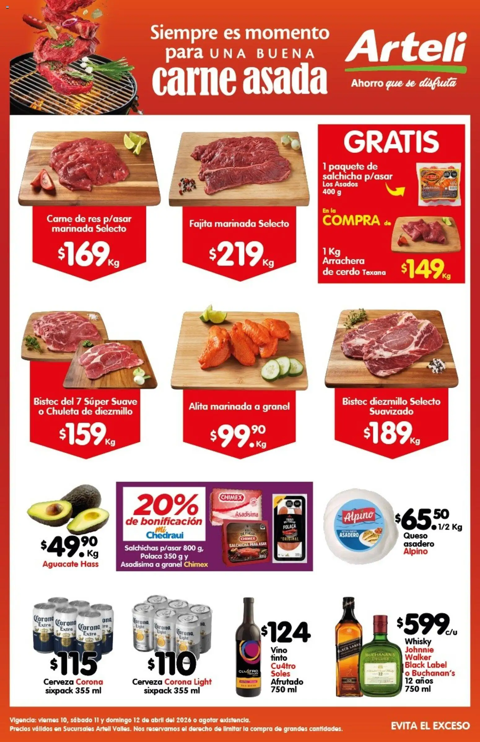Nuevas ofertas de Arteli válidas en toda la República Mexicana desde el 10.04.2026. ¡Encuentra las mejores ofertas en Arteli folleto Carne Valles! | Página: 1 | Productos: Salchicha, Cerveza, Res, Whisky