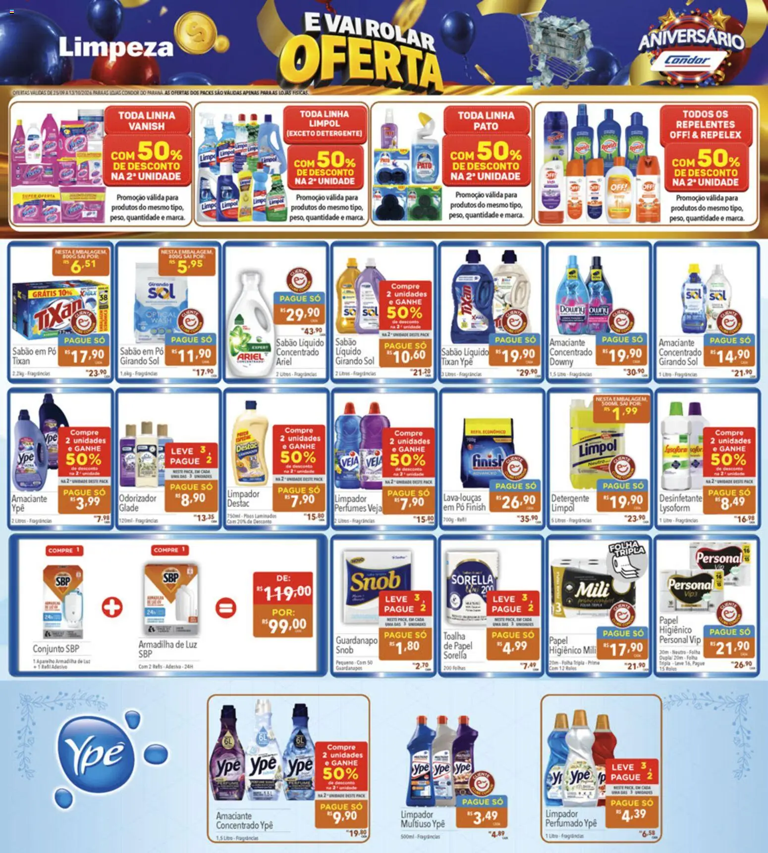 Supermercados Condor Folheto - válido de 25/09/2026 | Página: 22 | Produtos: Ariel, Detergente, Girando sol, Guardanapo