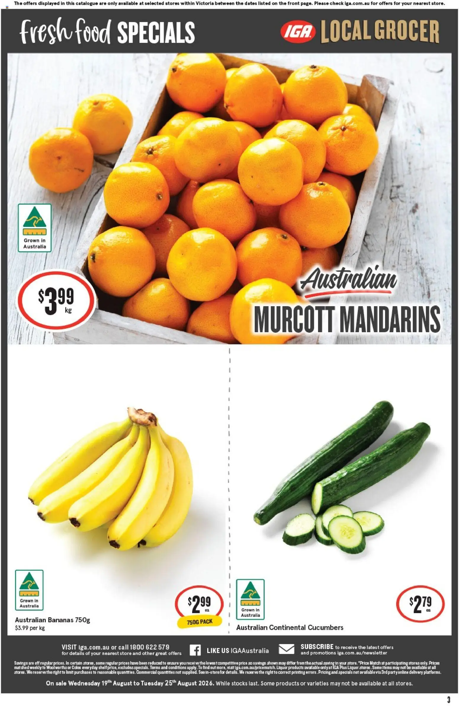 IGA catalogue - valid from 19/08/2026 | Page: 4 | Products: Food, Bananas, Mandarins, Cucumbers