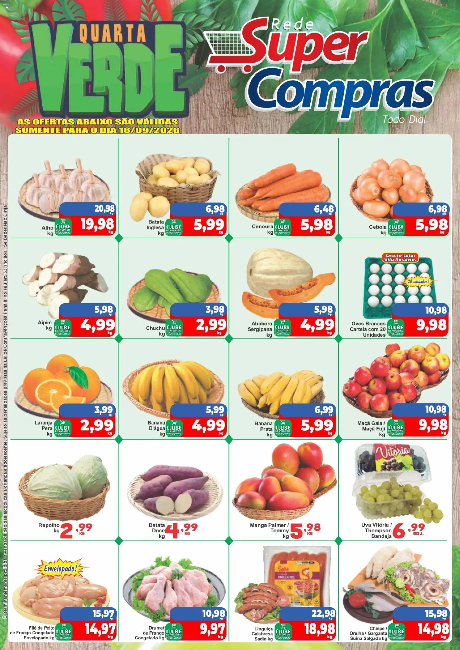 Rede Super Compras Folheto - válido de 16/09/2026 | Página: 1 | Produtos: Uva, Manga, Bandeja, Doce