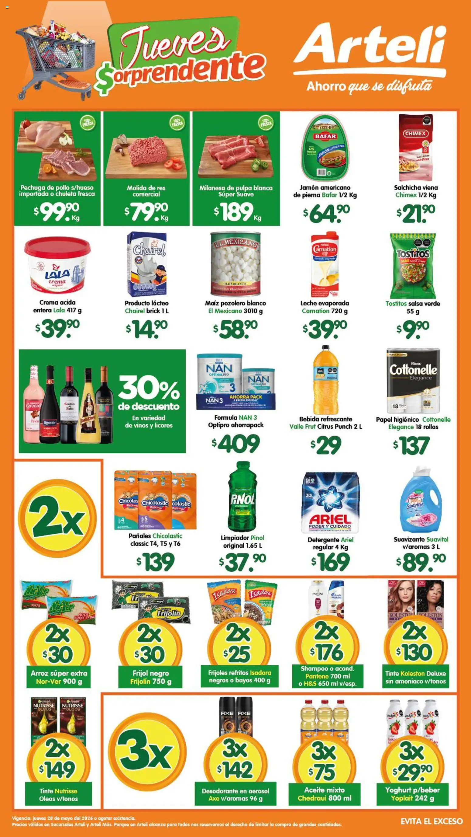 Nuevas ofertas de Arteli válidas en toda la República Mexicana desde el 28.05.2026. ¡Encuentra las mejores ofertas en Arteli folleto! | Página: 1 | Productos: Desodorante, Aceite, Pañales, Papel higiénico