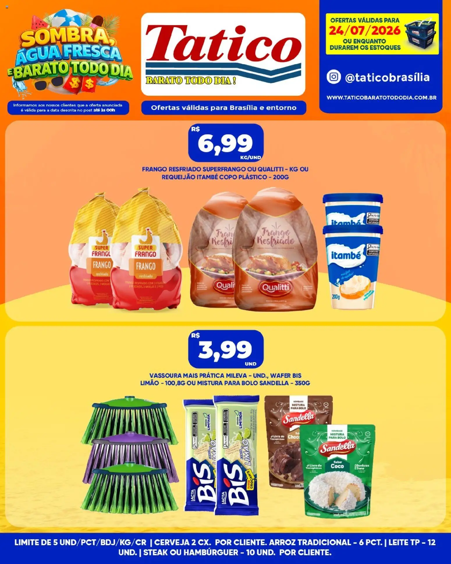 Tatico Folheto - válido de 25/07/2026 | Página: 26 | Produtos: Cerveja, Arroz, Frango, Mistura para bolo
