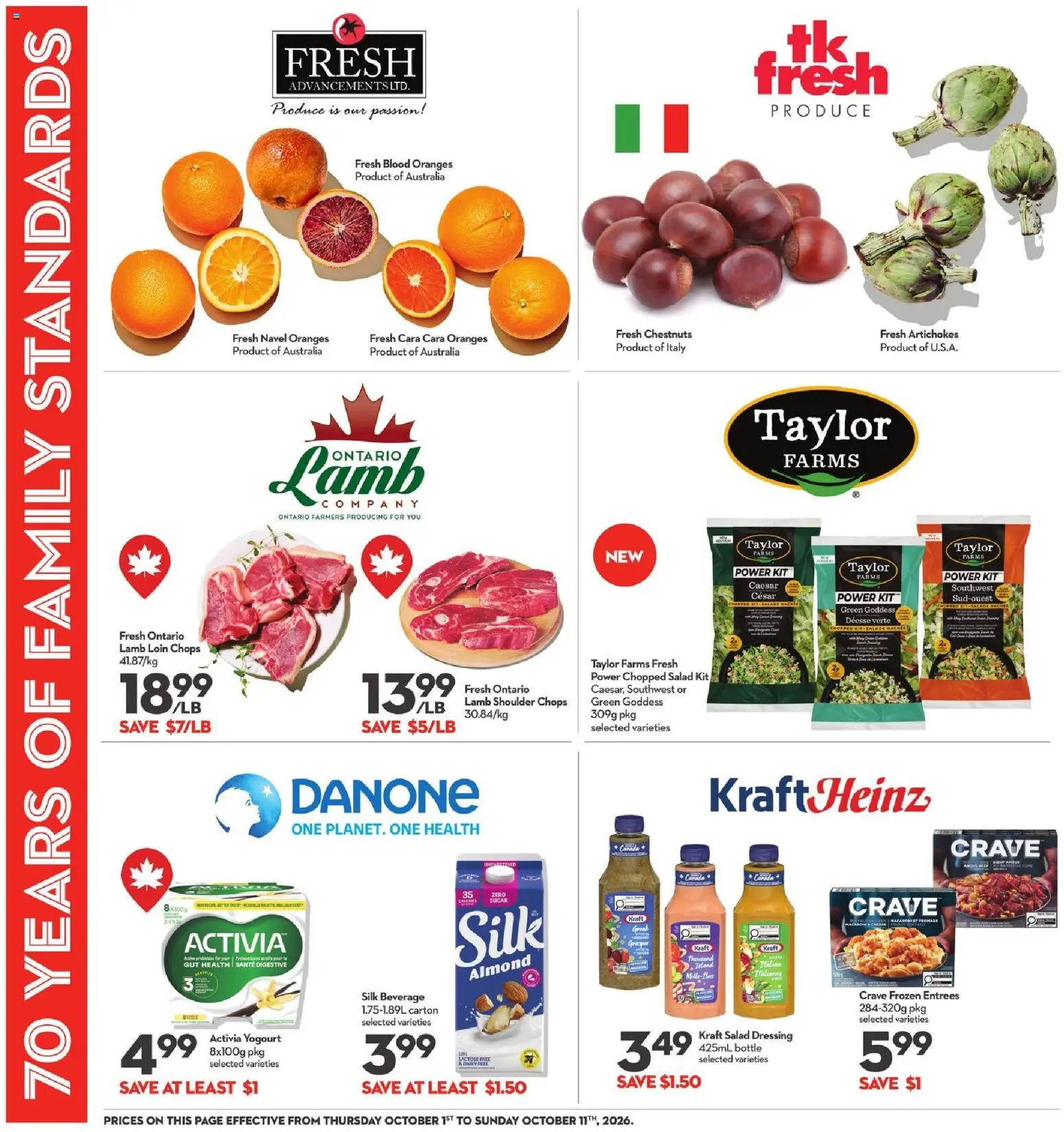 Longo's flyer valid from Oct 1, 2026 | Page: 10 | Products: Salad, Lamb, Dressing, Oranges