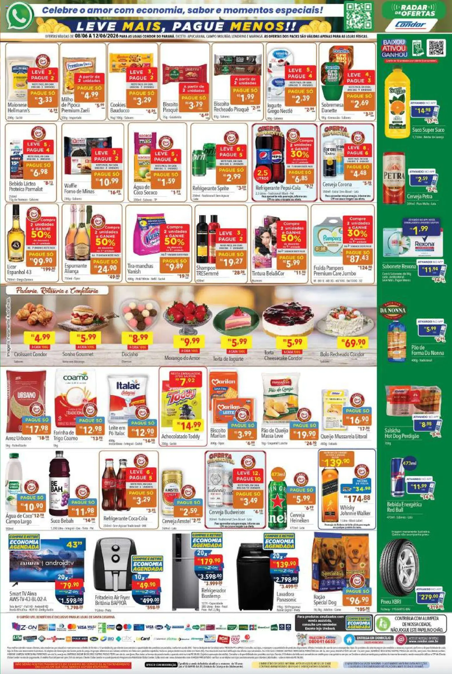 Supermercados Condor Folheto - válido de 08.06.2026 | Página: 2 | Produtos: Pneu, Bolo, Rexona, Pipoca
