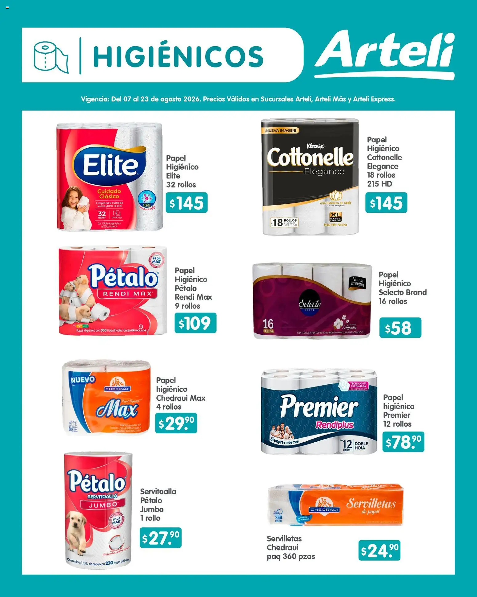 Nuevas ofertas de Arteli válidas en toda la República Mexicana desde el 07/08/2026. ¡Encuentra las mejores ofertas en Arteli folleto Quincenal! | Página: 15 | Productos: Papel higiénico, Algodón, Té, Servilletas