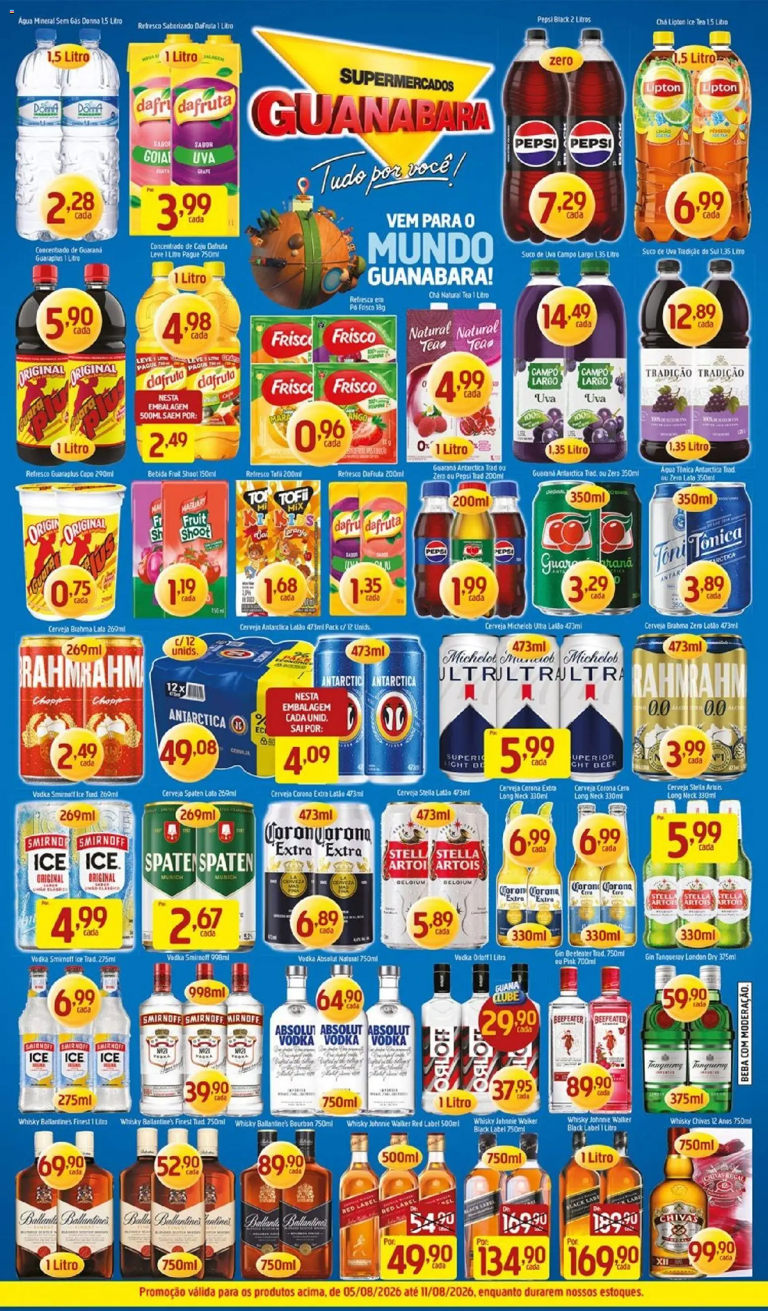 Supermercados Guanabara Folheto - válido de 05/08/2026 | Página: 8 | Produtos: Uva, Chá, Gin Beefeater, Vodka