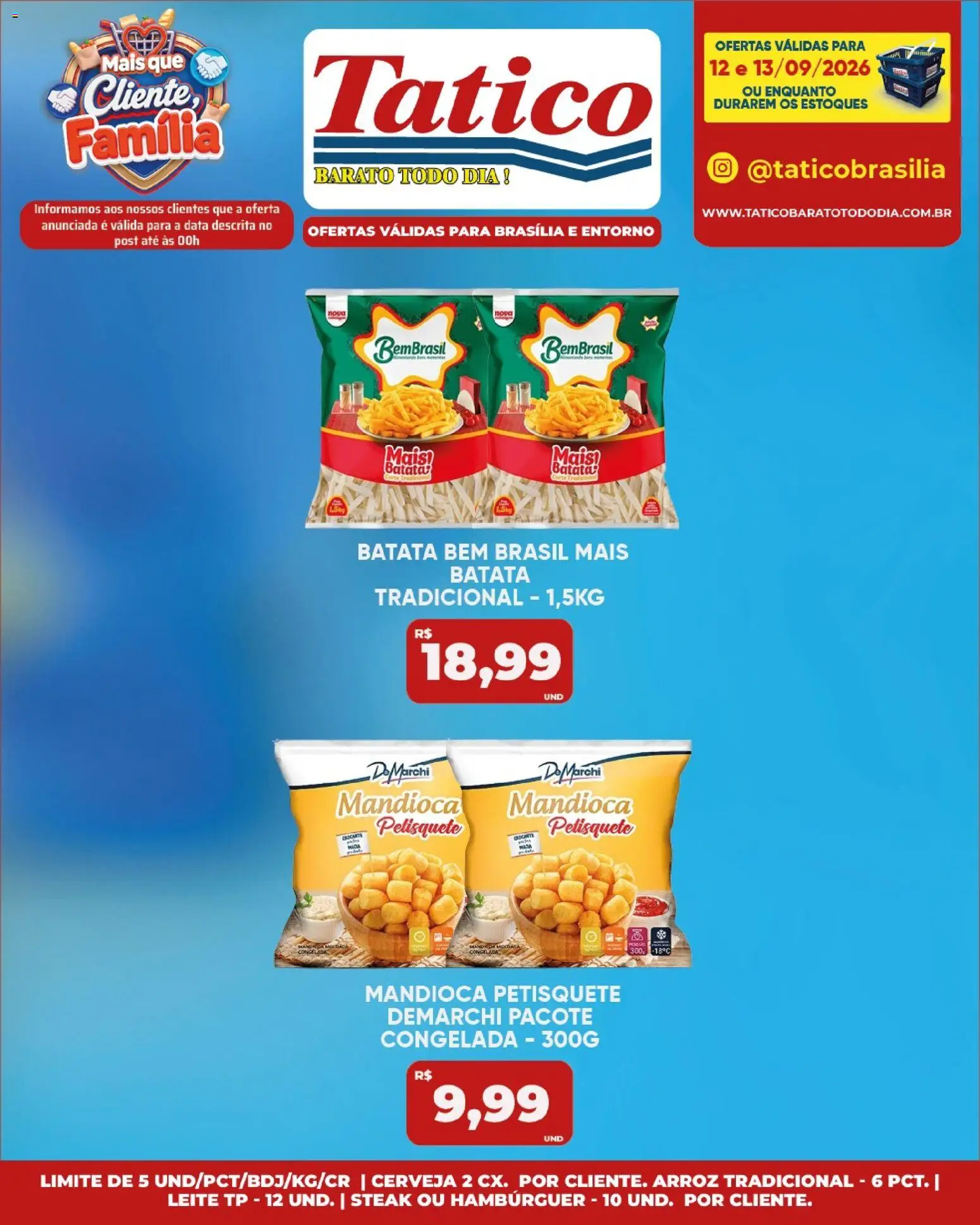 Tatico Folheto - válido de 12/09/2026 | Página: 18 | Produtos: Mandioca, Cerveja, Hambúrguer, Batata