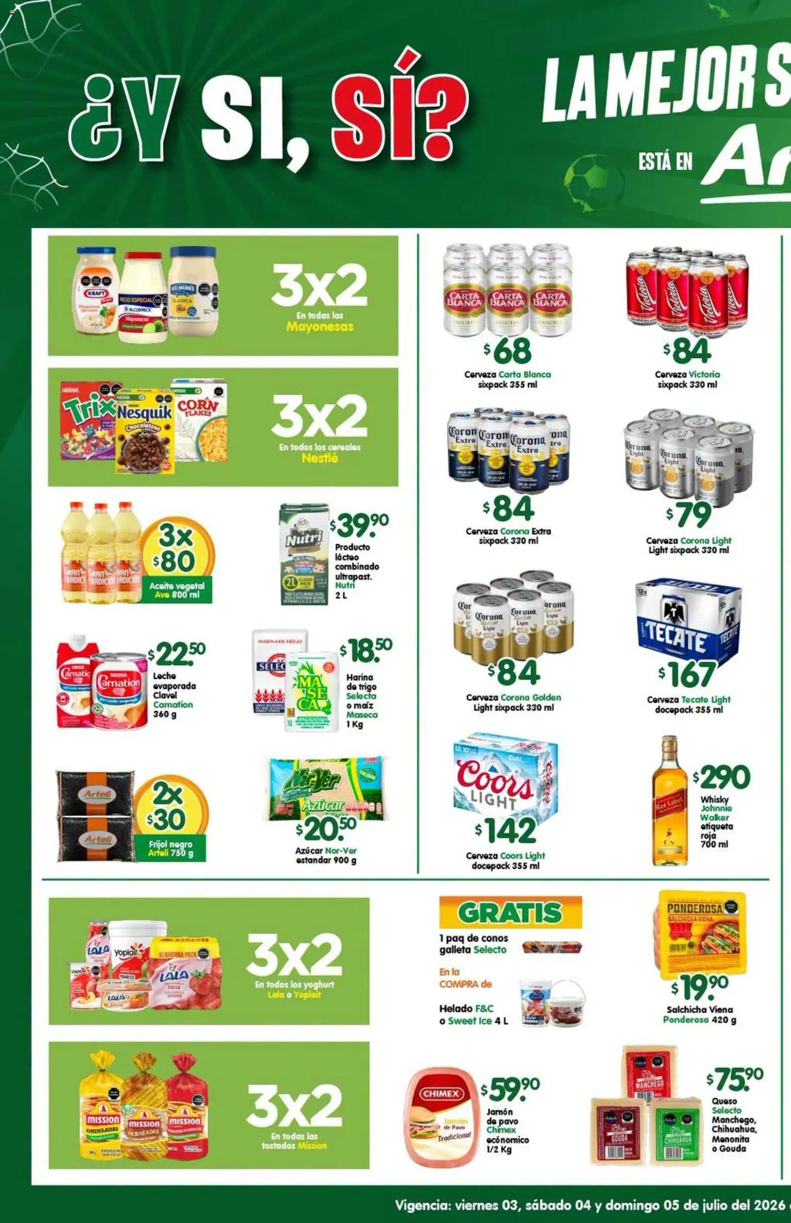 Nuevas ofertas de Arteli válidas en toda la República Mexicana desde el 03/07/2026. ¡Encuentra las mejores ofertas en Arteli folleto Express! | Página: 1 | Productos: Leche, Aceite, Cereales, Whisky