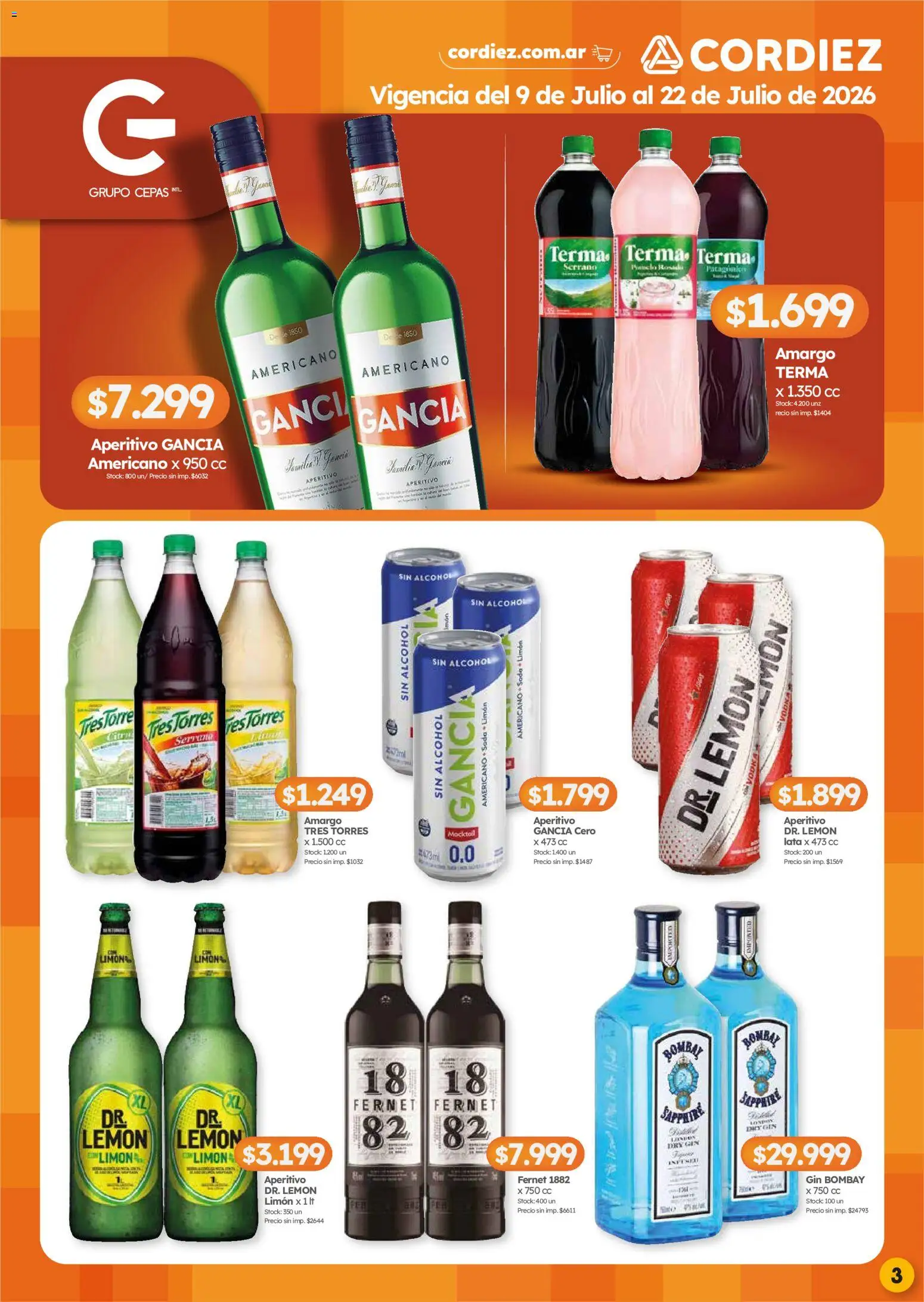 Cordiez ofertas │ válido desde el 09/07/2026 | Página: 3 | Productos: Vodka, Fernet, Soda, Limón