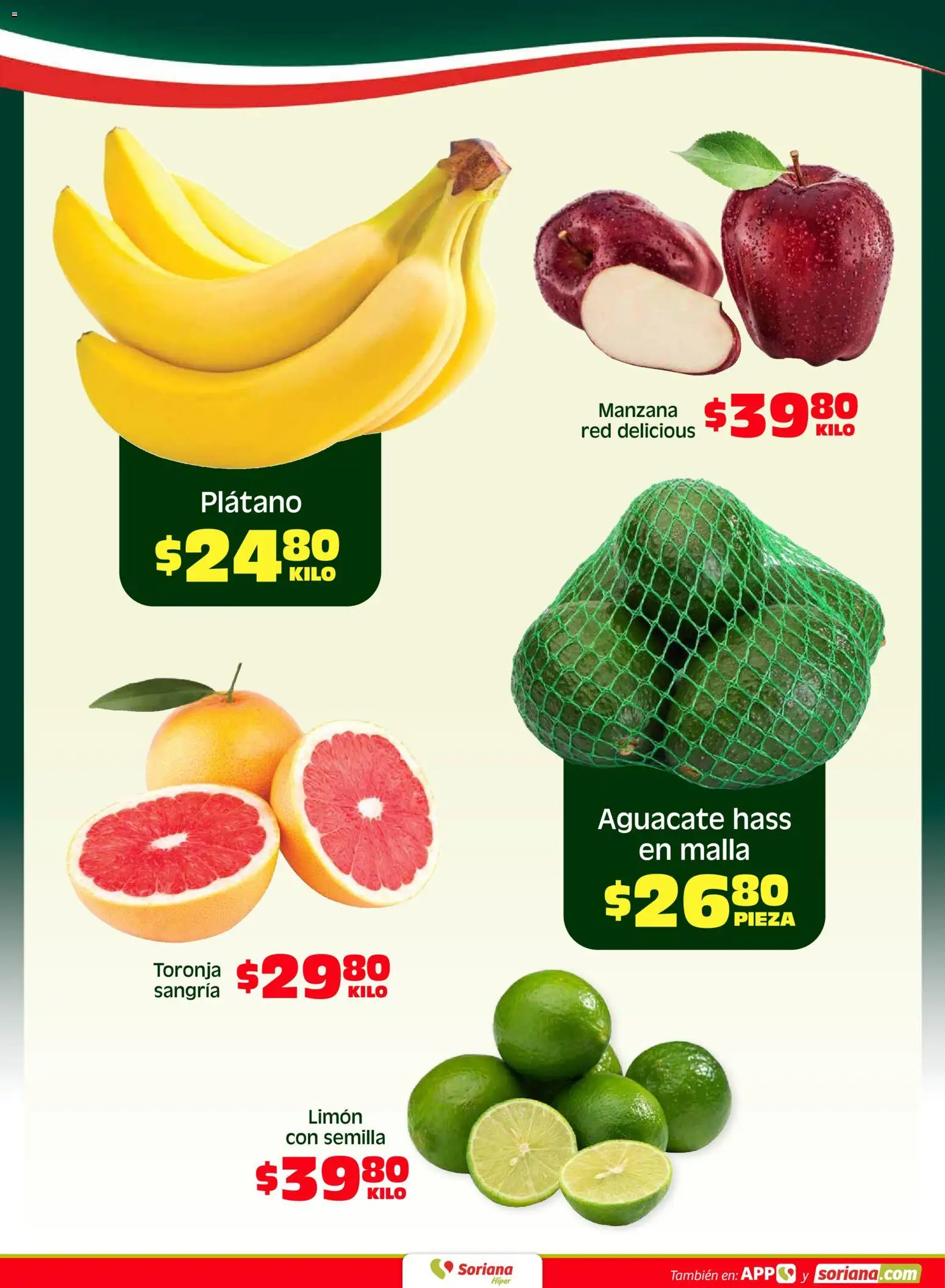 Nuevas ofertas de Soriana válidas en toda la República Mexicana desde el 03/04/2026. ¡Encuentra las mejores ofertas en Soriana Fin de Semana Híper: Tijuana, Mexicali, Ensenada, San Luis Río Colorado y Tecate! | Página: 4 | Productos: Manzana, Limón, Toronja, Aguacate