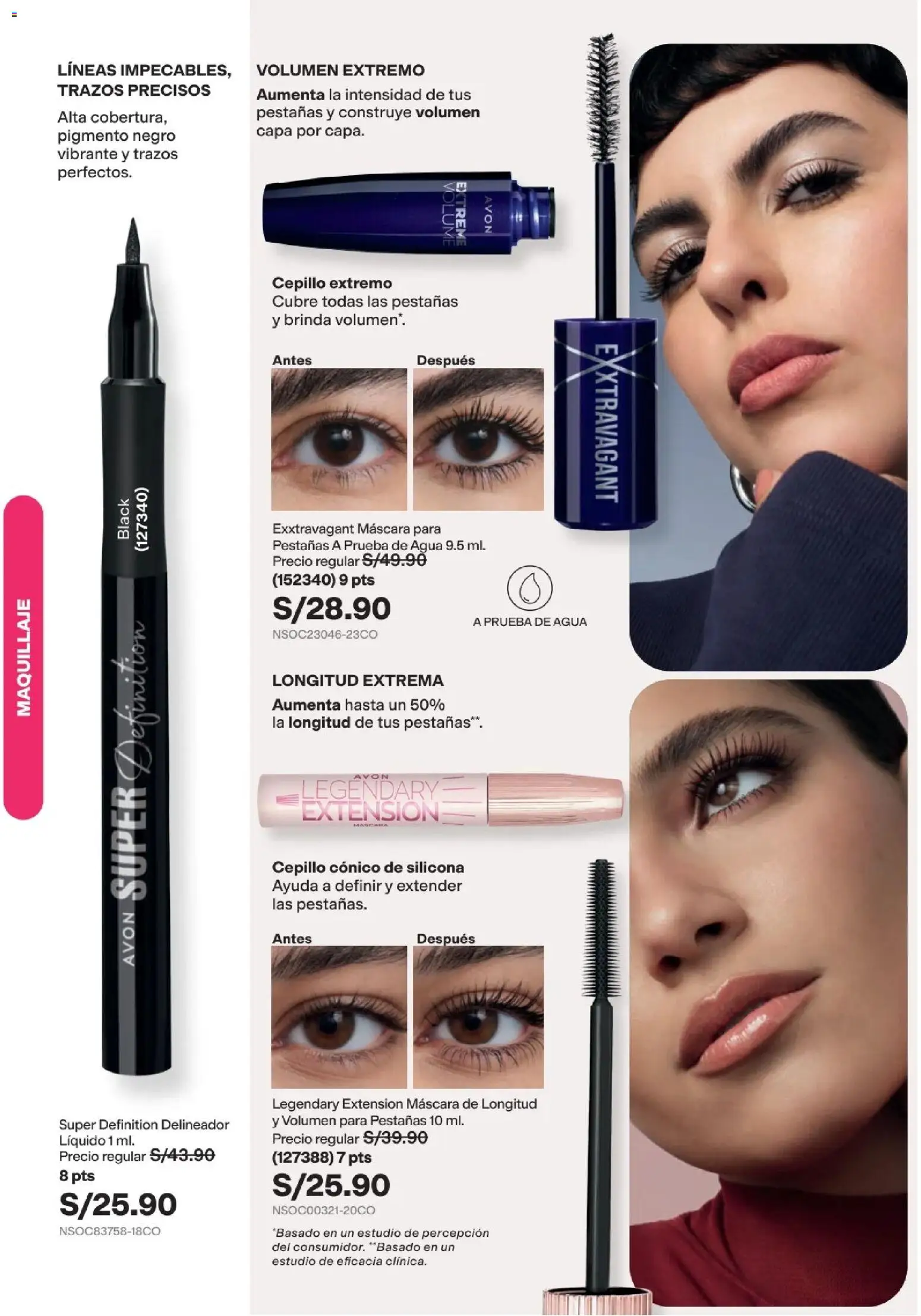 Catálogo Avon válido desde 11/08/2026 | Página: 47 | Productos: Máscara, Delineador, Agua, Maquillaje