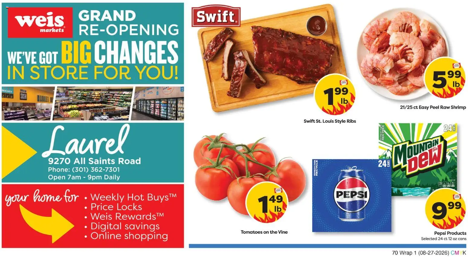 Weis Grand Re-opening - valid from 08/27/2026 | Page: 5 | Products: Shrimp, Tomatoes, Phone, Pepsi
