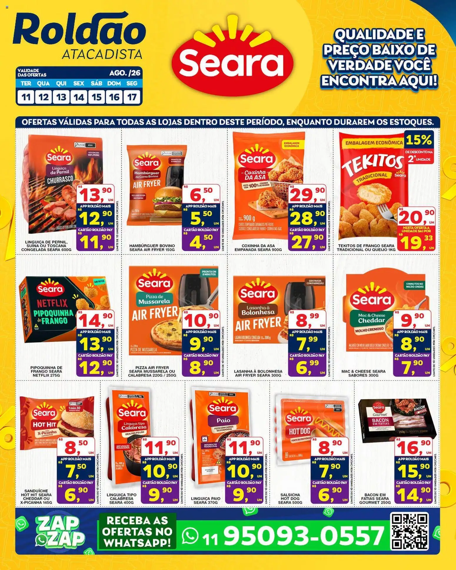 Roldão Folheto - válido de 11/08/2026 | Página: 1 | Produtos: Air fryer, Linguiça, Frango, Mussarela