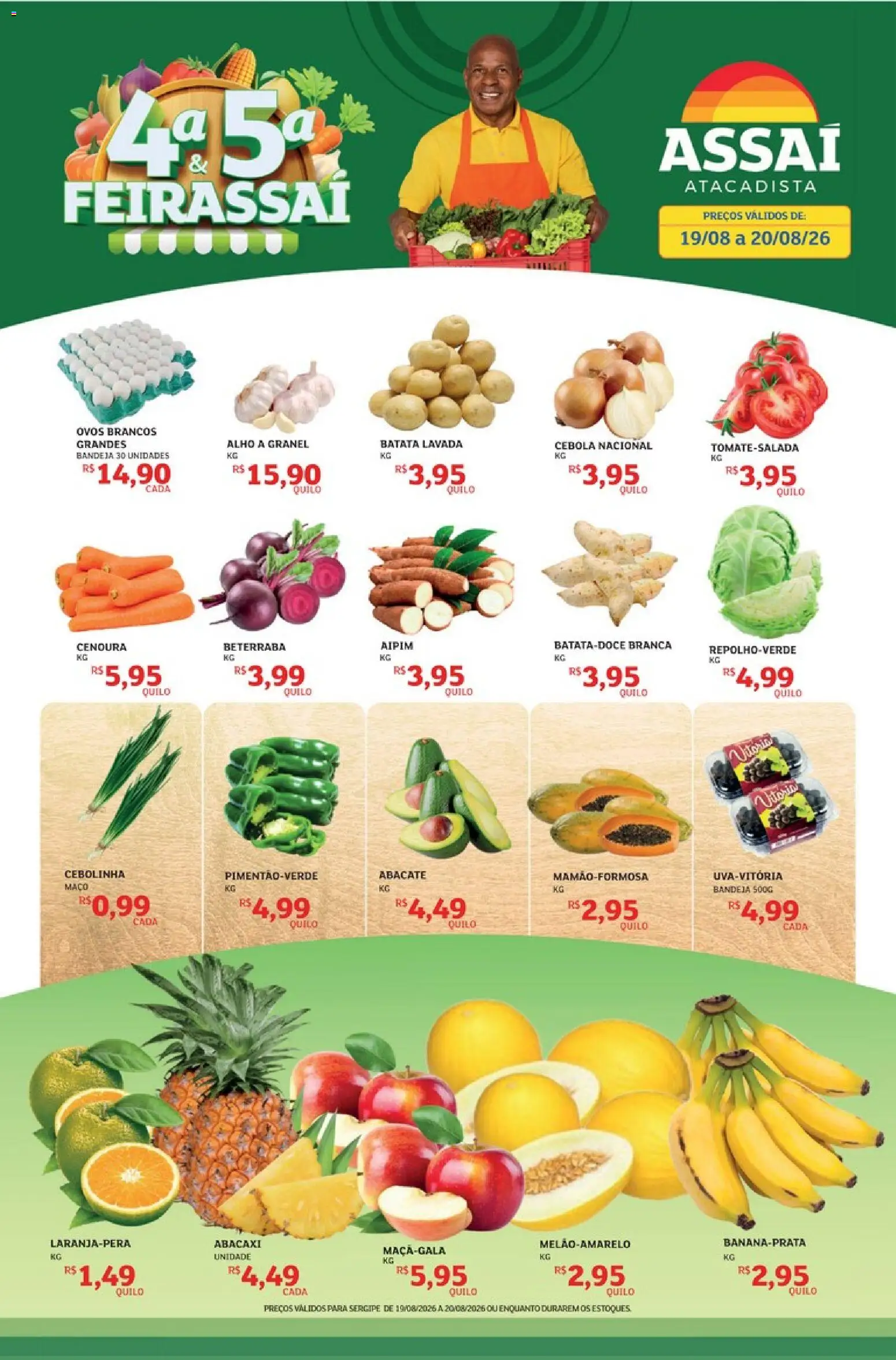 Assaí Atacadista Folheto - válido de 19/08/2026 | Página: 1 | Produtos: Aipim, Abacate, Abacaxi, Cenoura