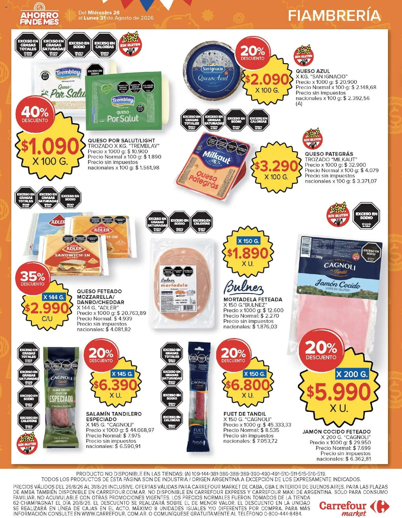 Carrefour ofertas │ válido desde el 26/08/2026 | Página: 39 | Productos: Teléfono, Sobre, Queso, Jamón