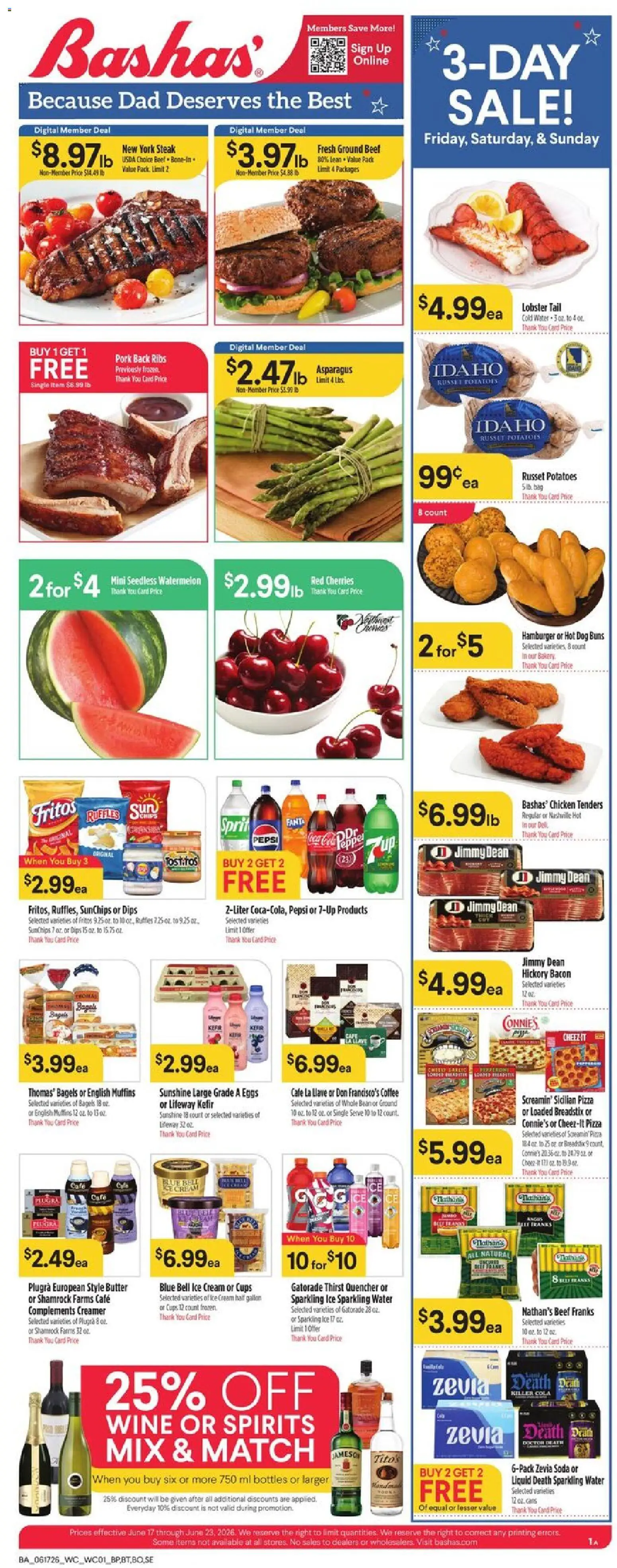 Basha's Weekly Ad - valid from 17.06.2026 | Page: 1 | Products: Eggs, Beef, Water, Bag