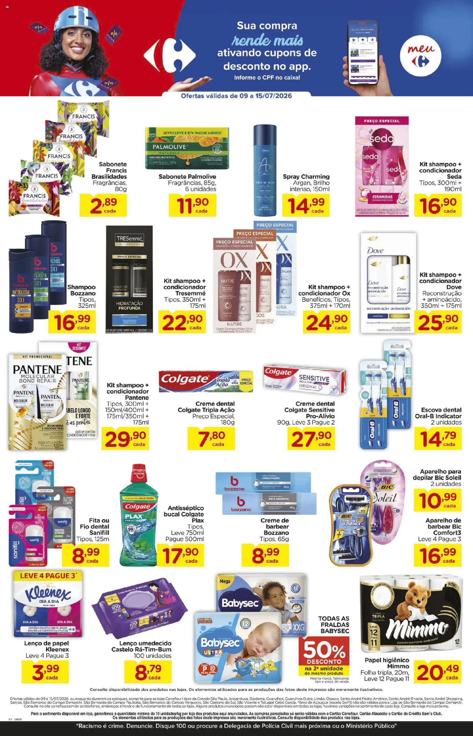 Carrefour Folheto - válido de 09/07/2026 | Página: 6 | Produtos: Sabonete, Fraldas, Dove, Papel higiênico