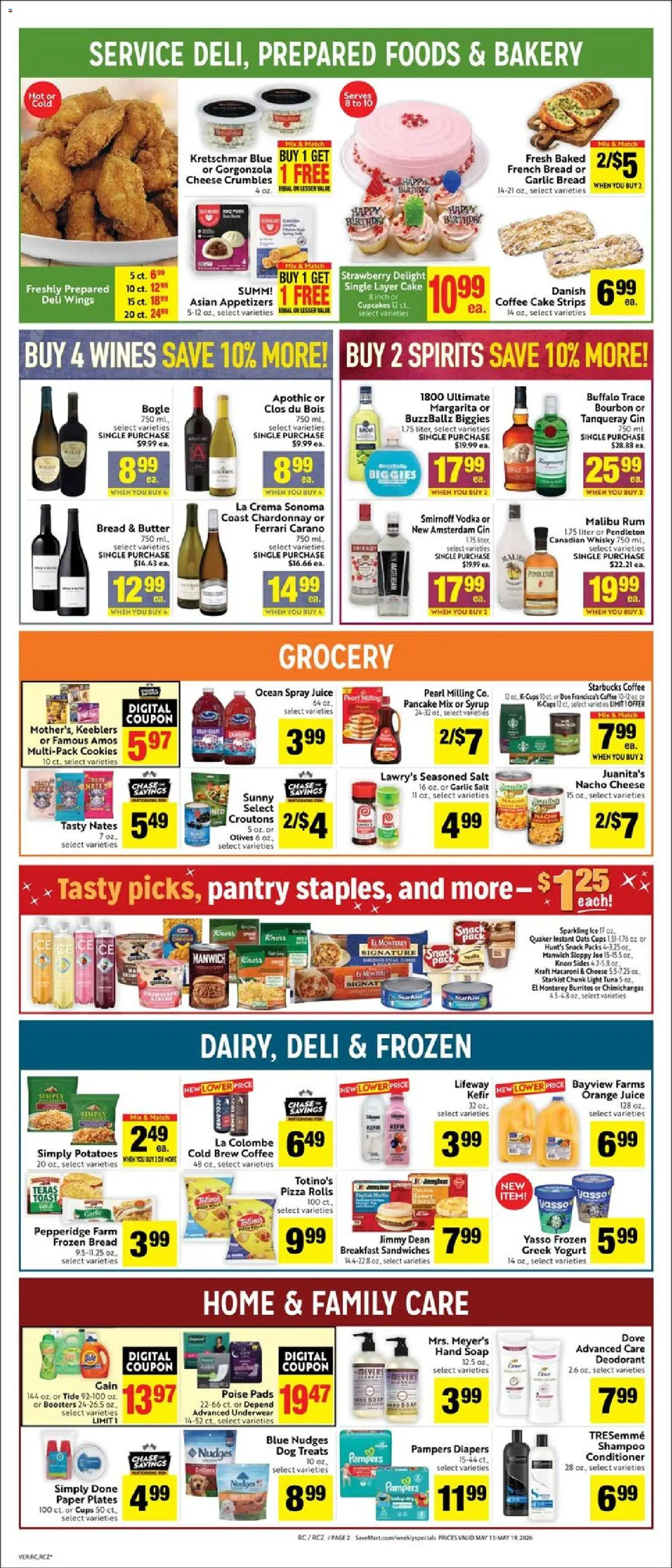 Save Mart Weekly - CA - valid from 13.05.2026 | Page: 2 | Products: Butter, Pizza, Pads, Vodka