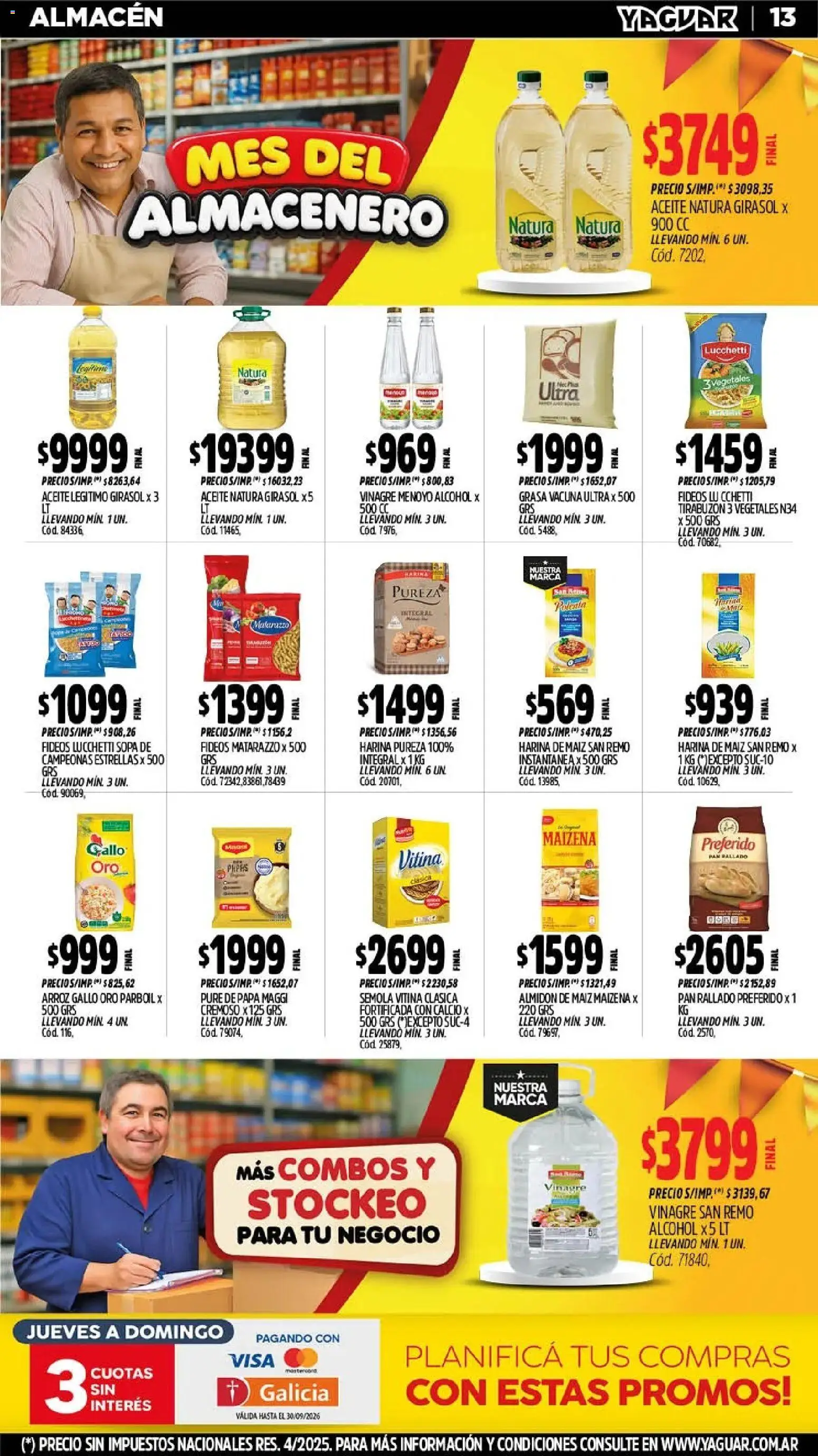 Yaguar - Oferta Semanal Mendoza │ válido desde el 21/09/2026 | Página: 13 | Productos: Papa, Aceite, Sémola, Alcohol