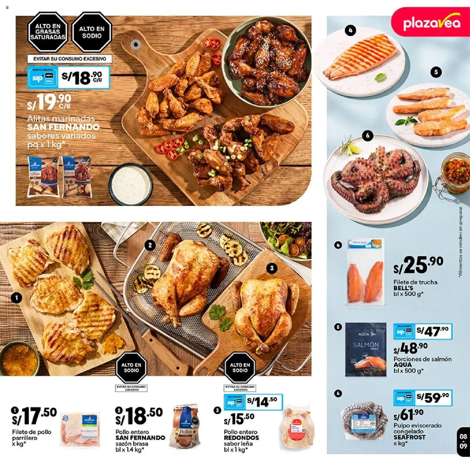 Catálogo Plaza Vea válido desde 24/08/2026 | Página: 9 | Productos: Pollo, Filete, Trucha, Salmón