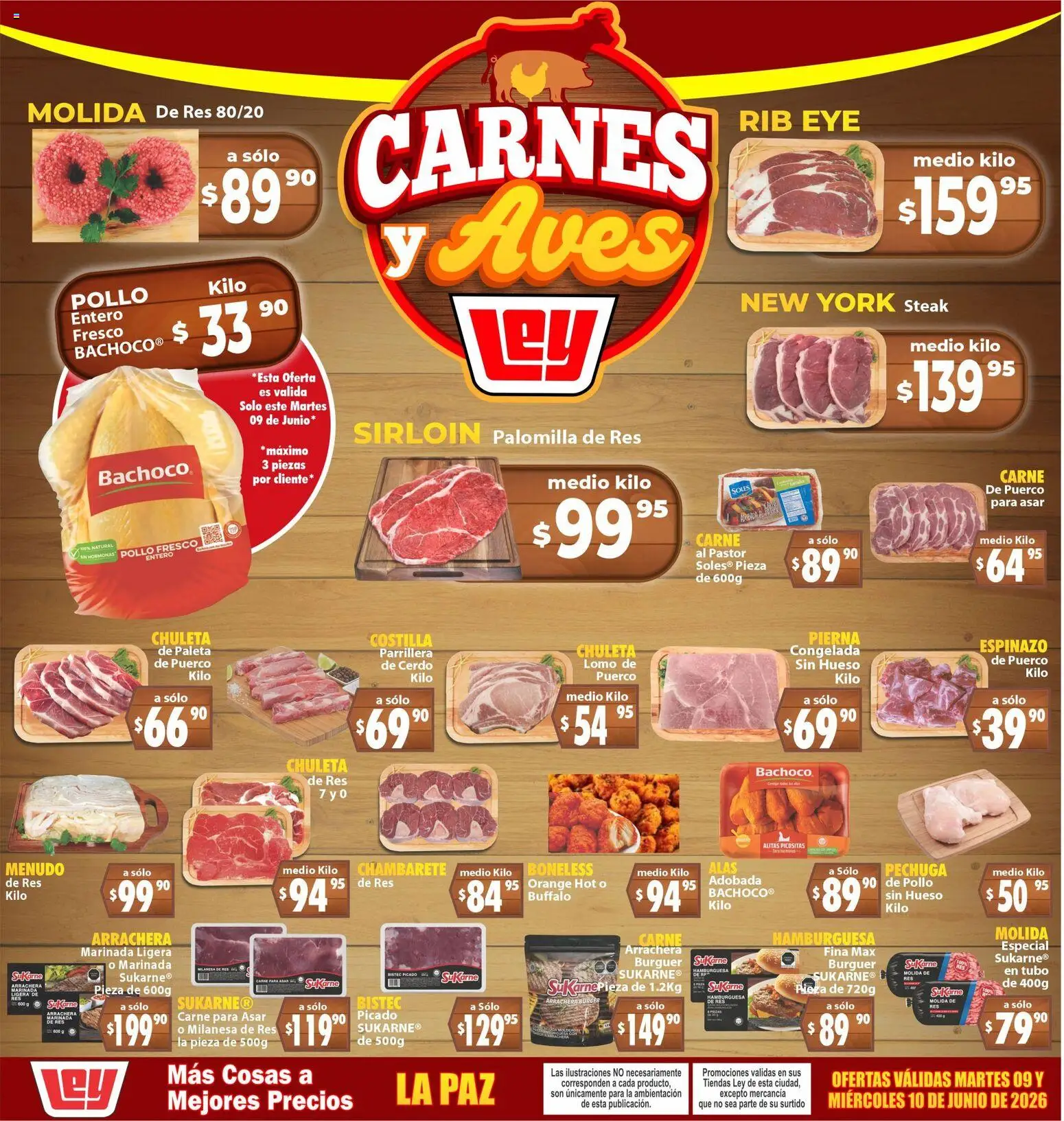 Nuevas ofertas de Casa Ley válidas en toda la República Mexicana desde el 09.06.2026. ¡Encuentra las mejores ofertas en Casa Ley folleto Carnes y Aves La Paz! | Página: 1 | Productos: Pollo, Milanesa, Cerdo, Res