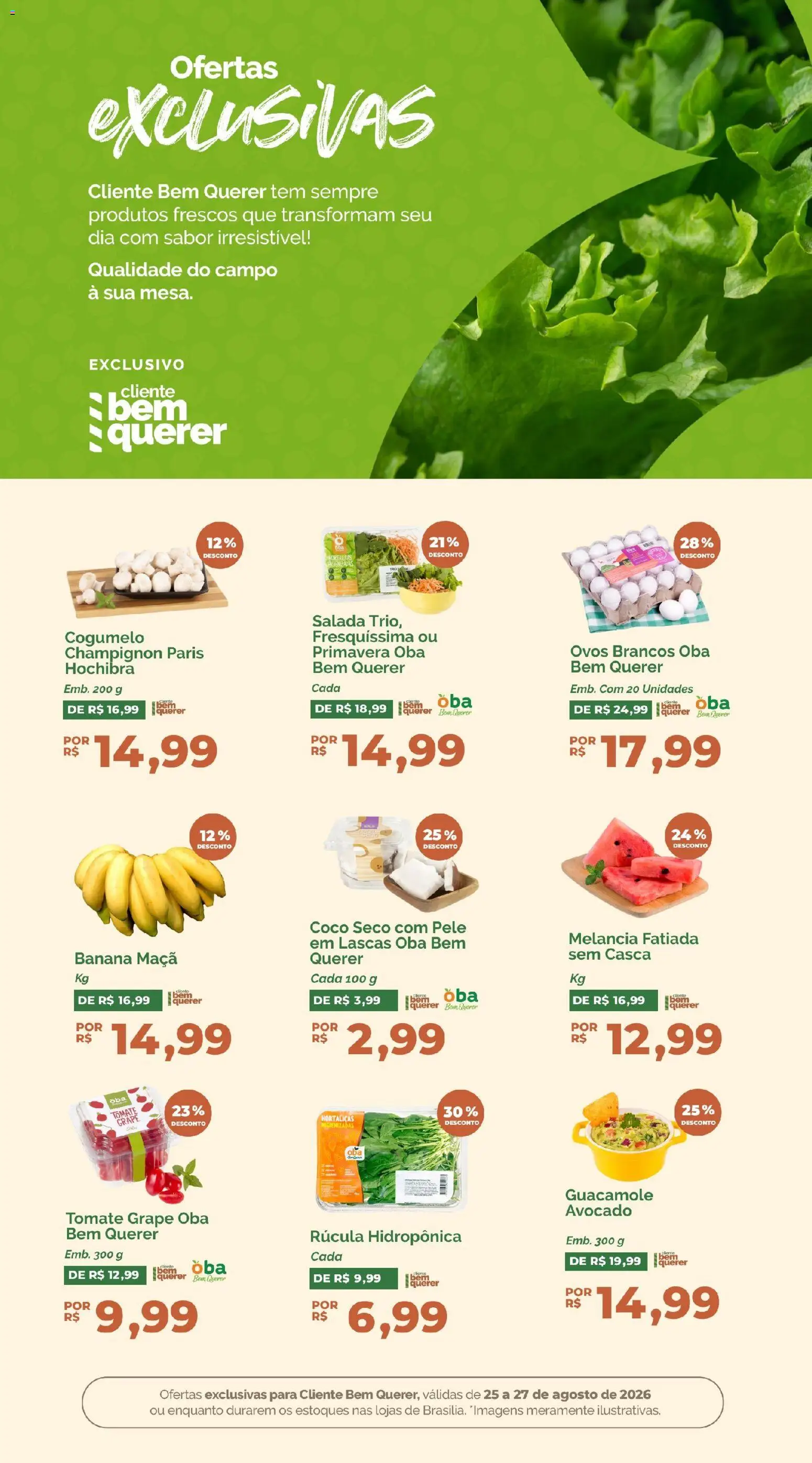 Oba Hortifruti Folheto - válido de 25/08/2026 | Página: 4 | Produtos: Ovos, Salada, Champignon, Guacamole