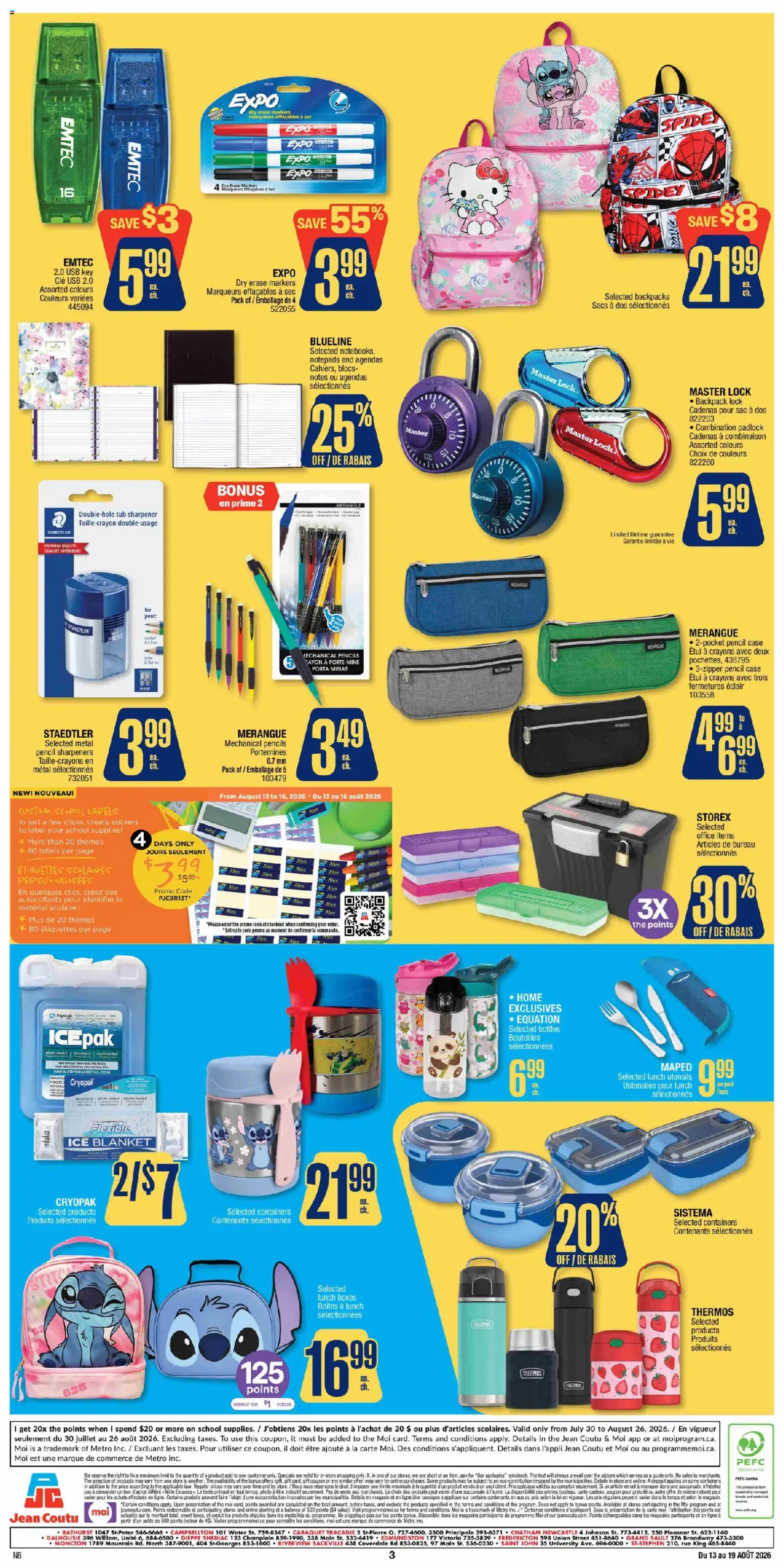 Jean Coutu flyer valid from Aug 13, 2026 | Page: 3 | Products: Water, Case, USB key, Ice