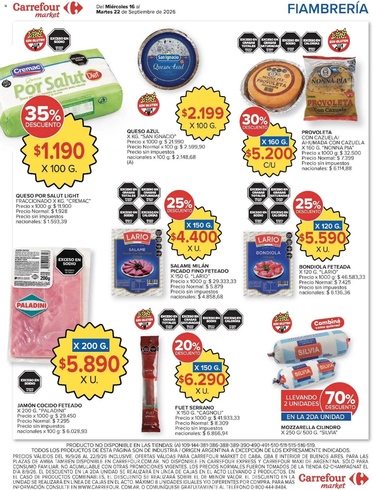 Carrefour Market catálogo │ válido desde el 16/09/2026 | Página: 10 | Productos: Teléfono, Leche, Queso, Salame