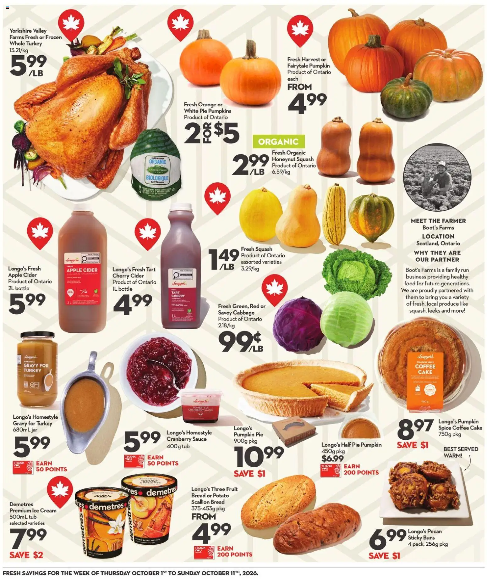 Longo's flyer valid from Oct 1, 2026 | Page: 5 | Products: Cabbage, Food, Coffee, Pumpkin