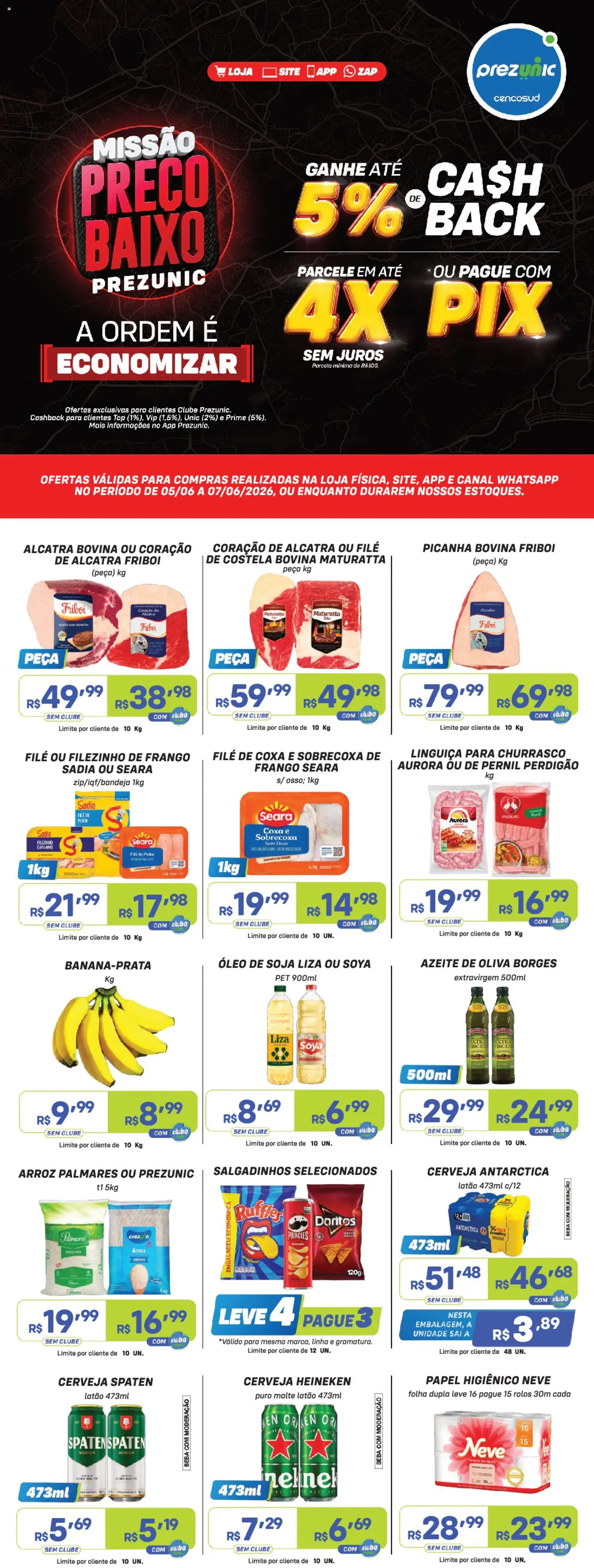 Prezunic Folheto - válido de 05.06.2026 | Página: 1 | Produtos: Picanha, Arroz, Salgadinhos, Azeite