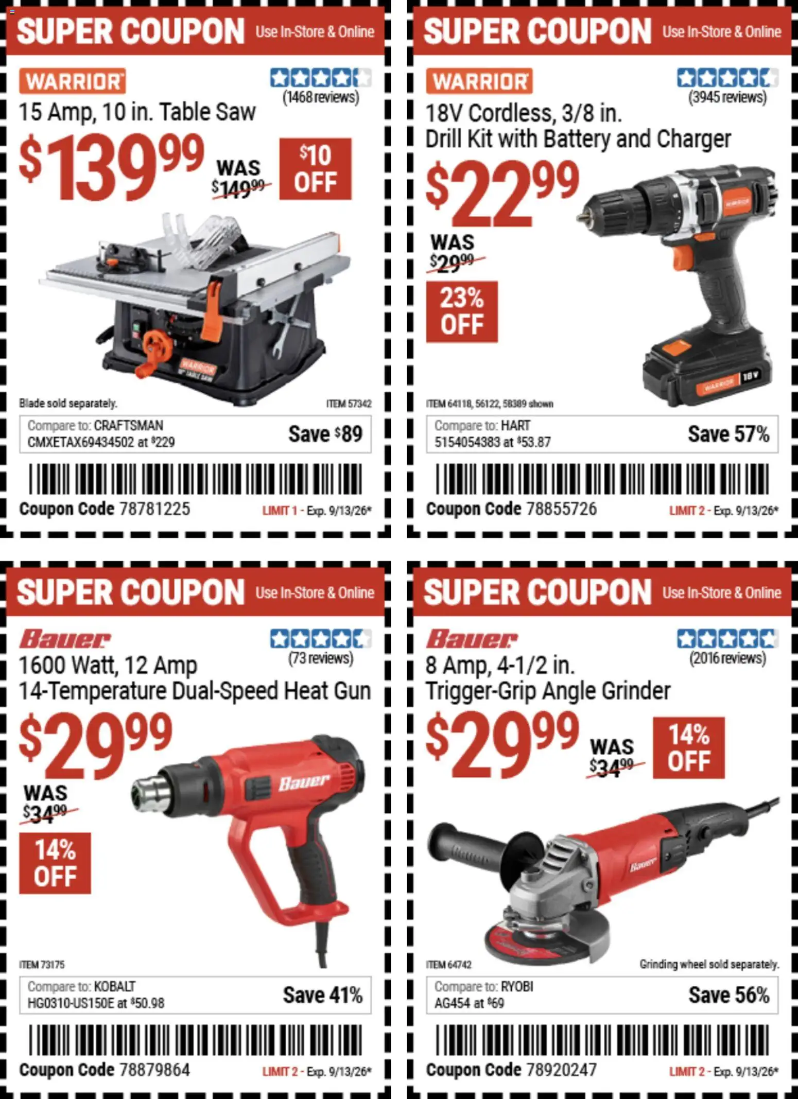 Harbor Freight Weekly Ad - valid from 08/31/2026 | Page: 11 | Products: Saw, Table Saw, Angle Grinder, Gun