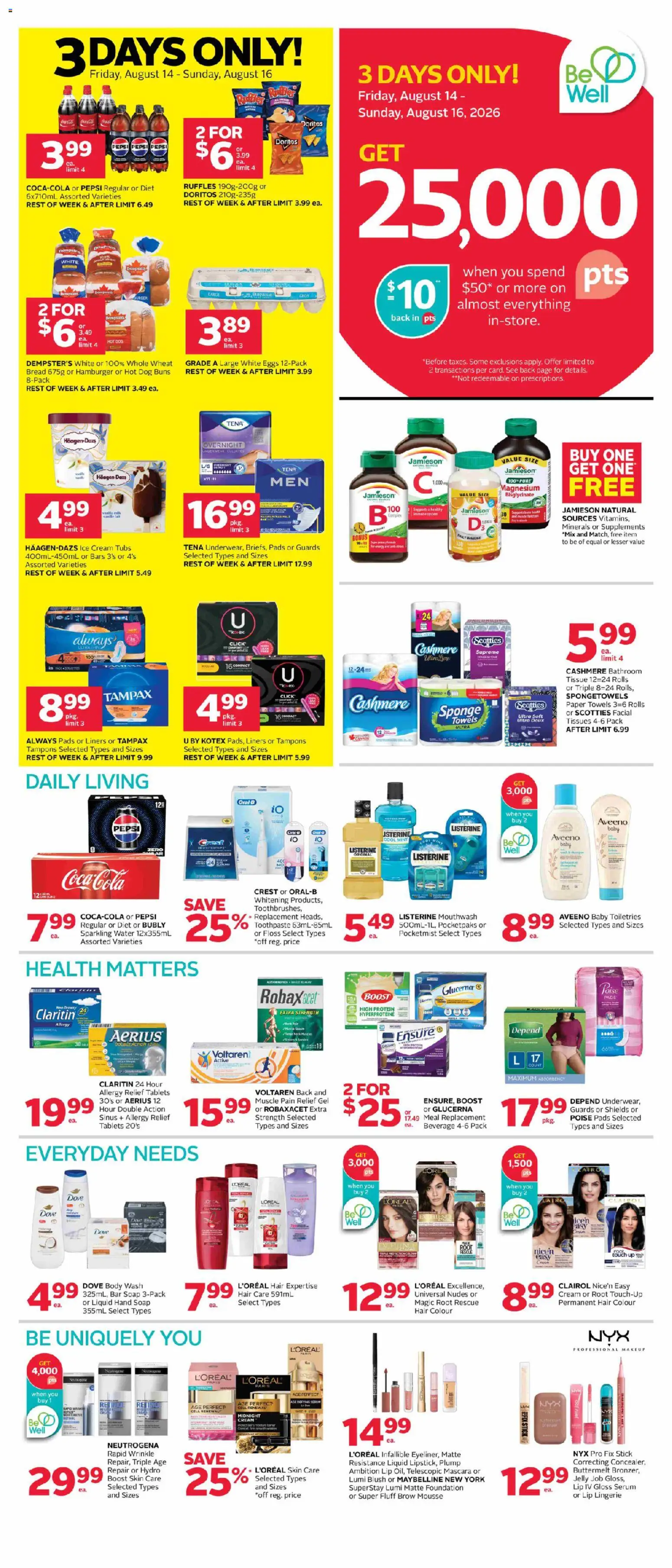 Rexall flyer valid from Aug 14, 2026 | Page: 2 | Products: Pepsi, Mascara, Soap, Tissues