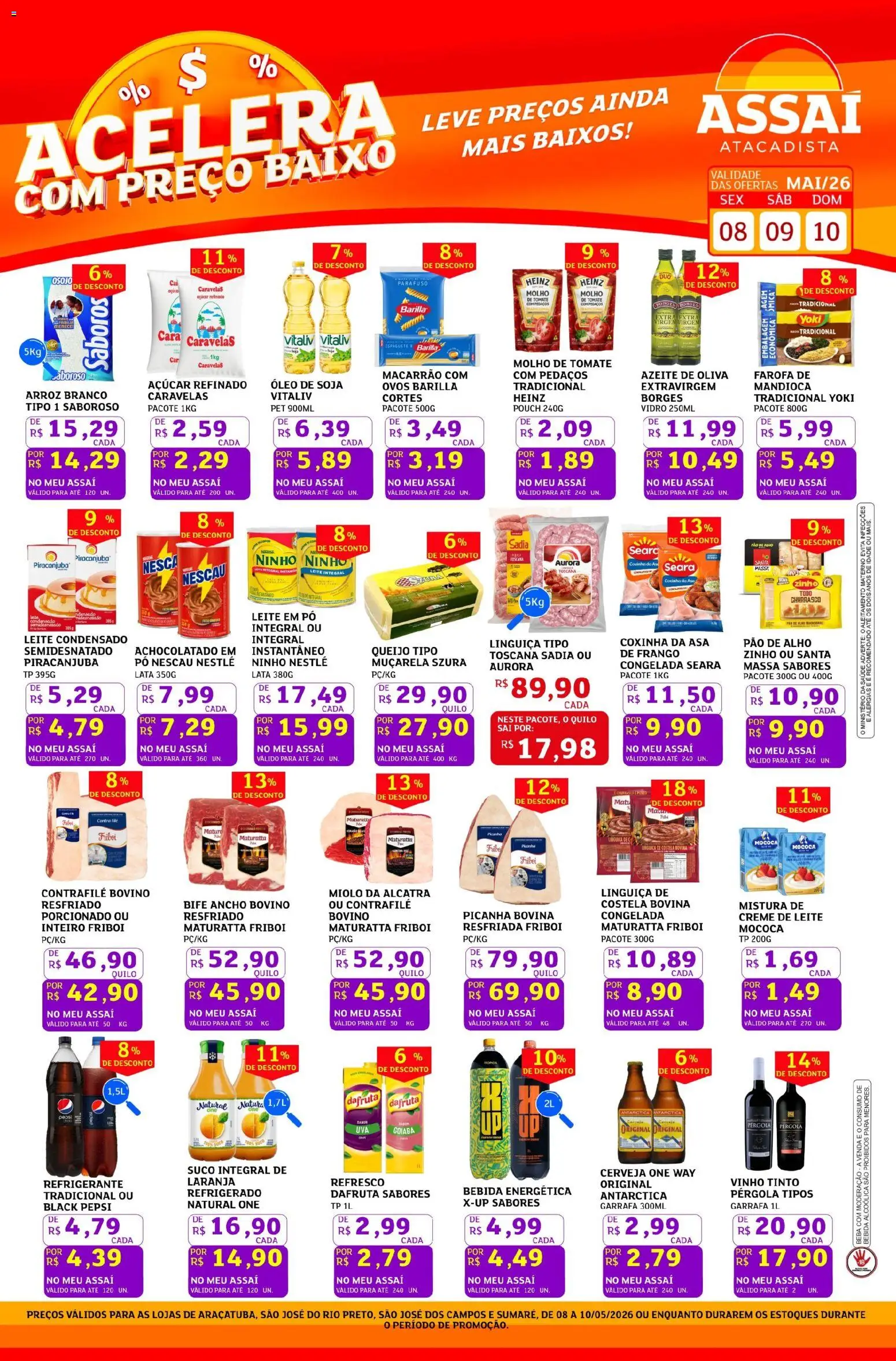 Assaí Atacadista Folheto - válido de 08.05.2026 | Página: 1 | Produtos: Mandioca, Refresco, Pao de alho, Linguiça