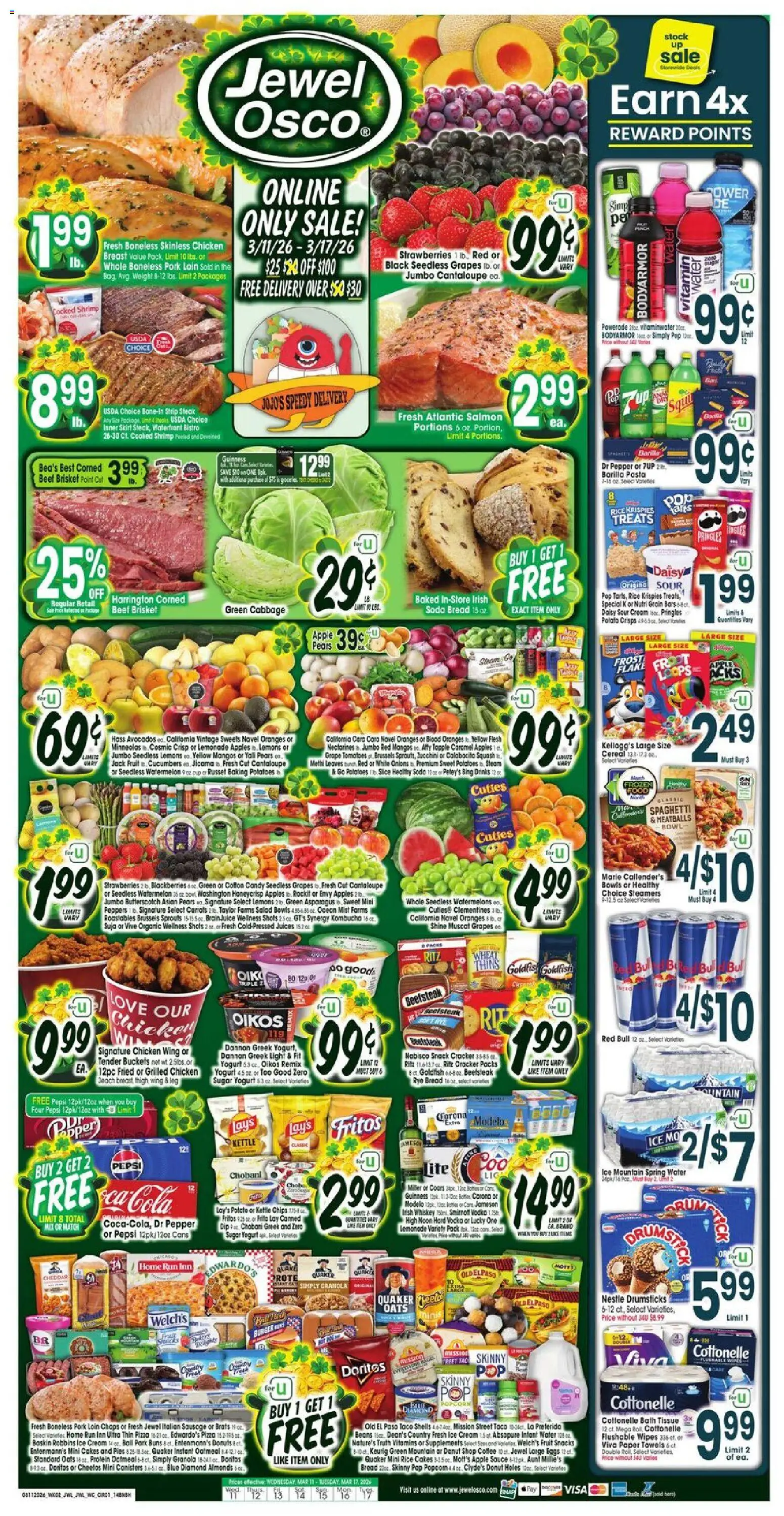 Jewel Osco Weekly Ad - valid from 03/11/2026 | Page: 1 | Products: Brussels Sprouts, Yogurt, Strawberries, Pasta