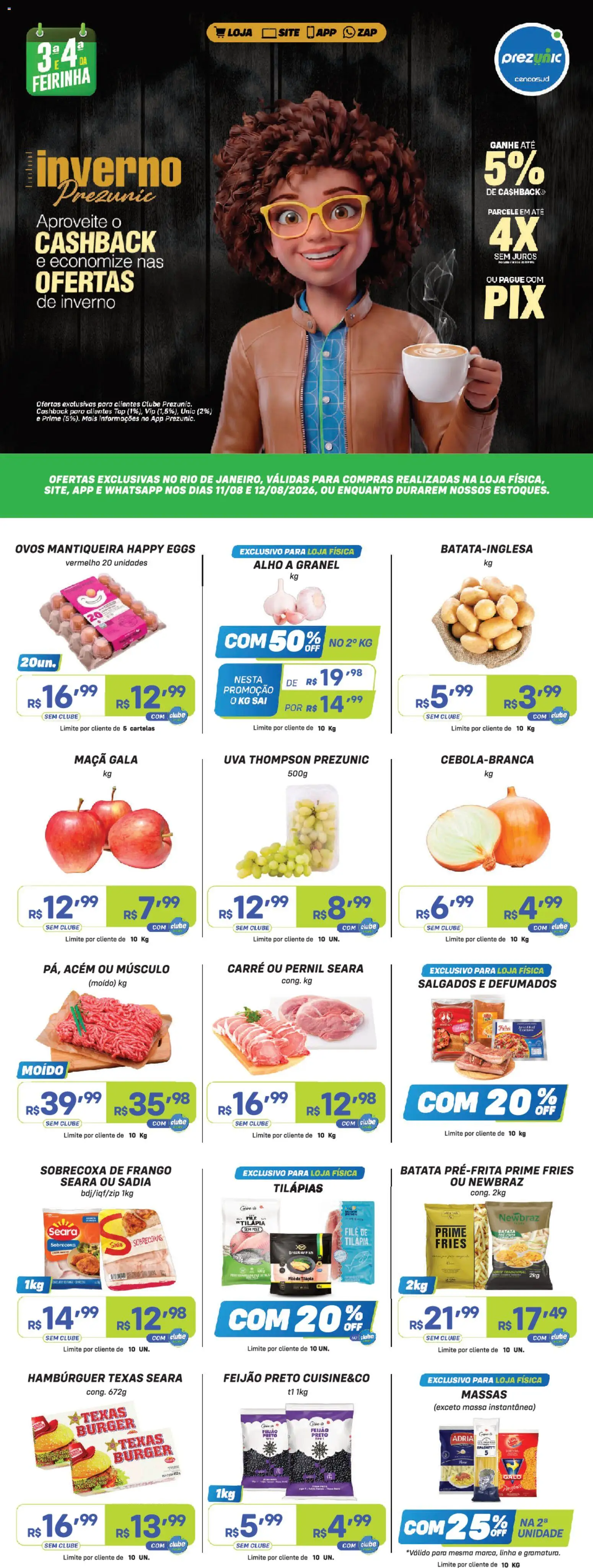 Prezunic Folheto - válido de 11/08/2026 | Página: 1 | Produtos: Feijão, Pernil, Ovos, Hambúrguer