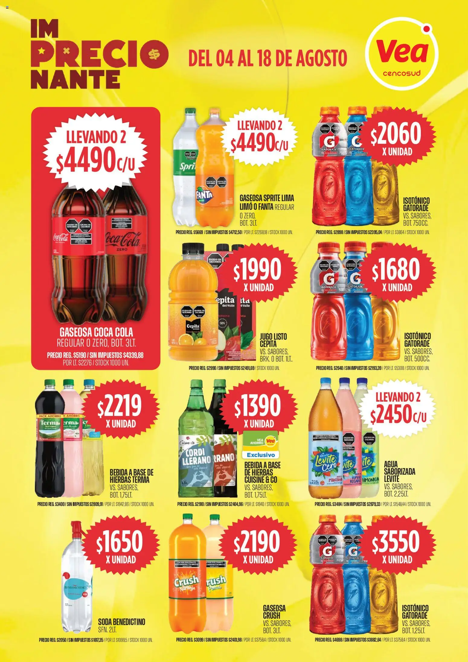 Vea ofertas │ válido desde el 04/08/2026 | Página: 8 | Productos: Soda, Lima, Agua, Jugo