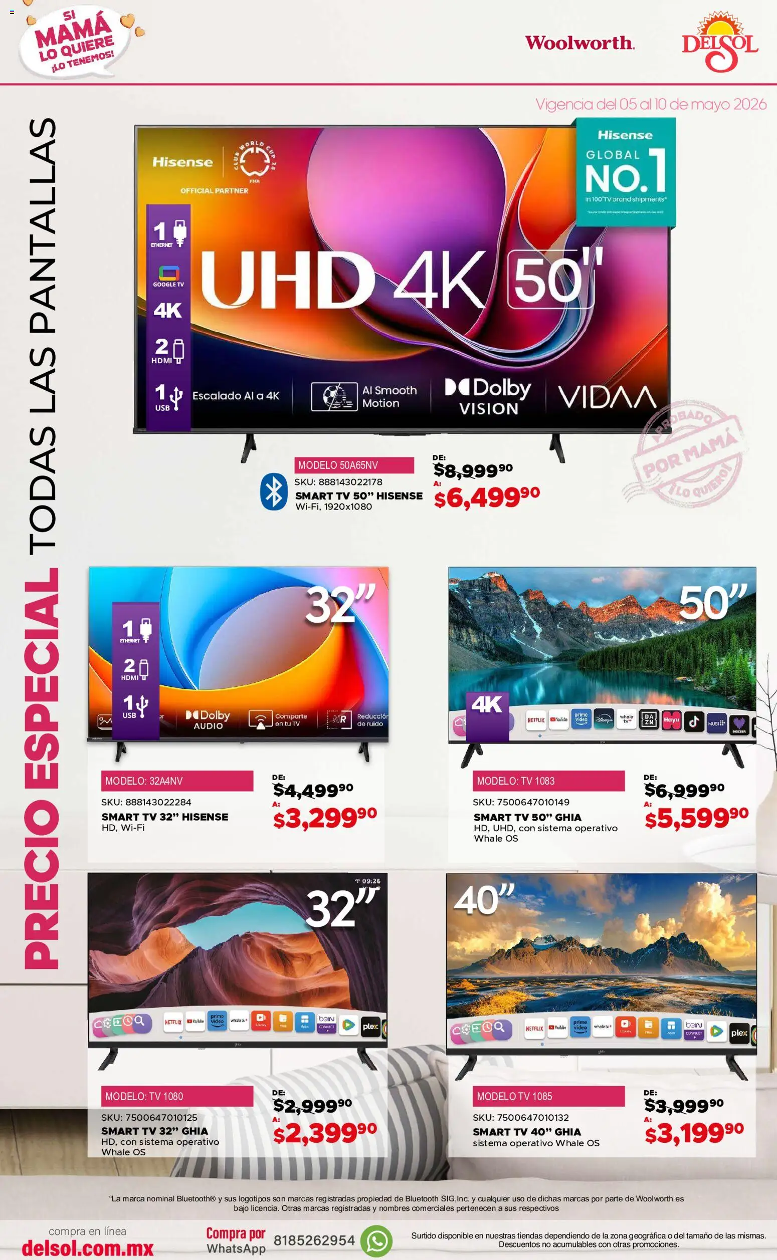 Nuevas ofertas de Del Sol y Woolworth válidas en toda la República Mexicana desde el 05.05.2026. ¡Encuentra las mejores ofertas en Del Sol y Woolworth catálogo! | Página: 4 | Productos: Usb, Pantallas, Audio, Video