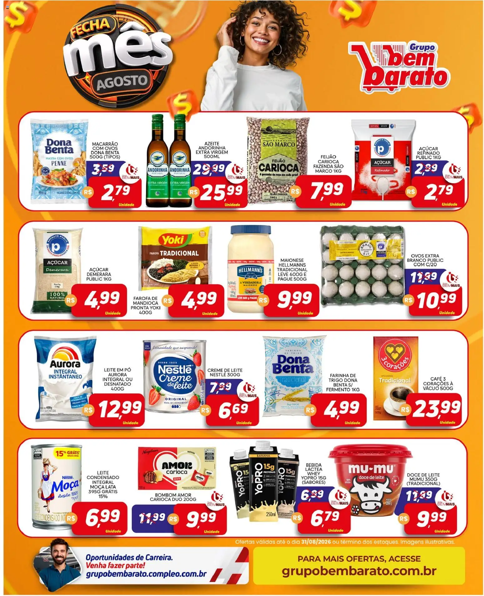 Supermercado Bem Barato Folheto - válido de 25/08/2026 | Página: 2 | Produtos: Pó, Farinha, Leite, Massa