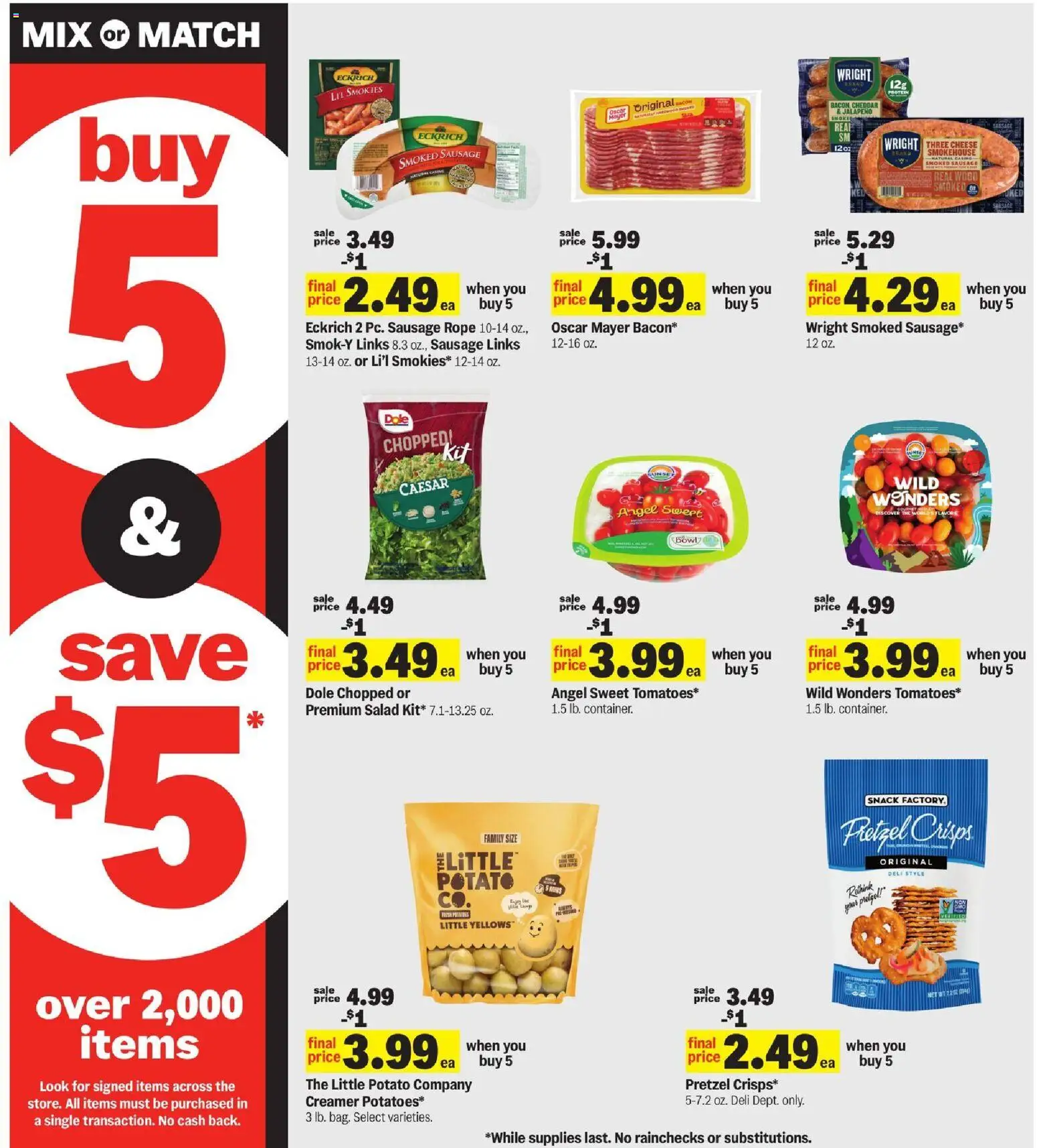 Meijer Weekly Ad - valid from 07/01/2026 | Page: 5 | Products: Cheese, Salad, Sausage