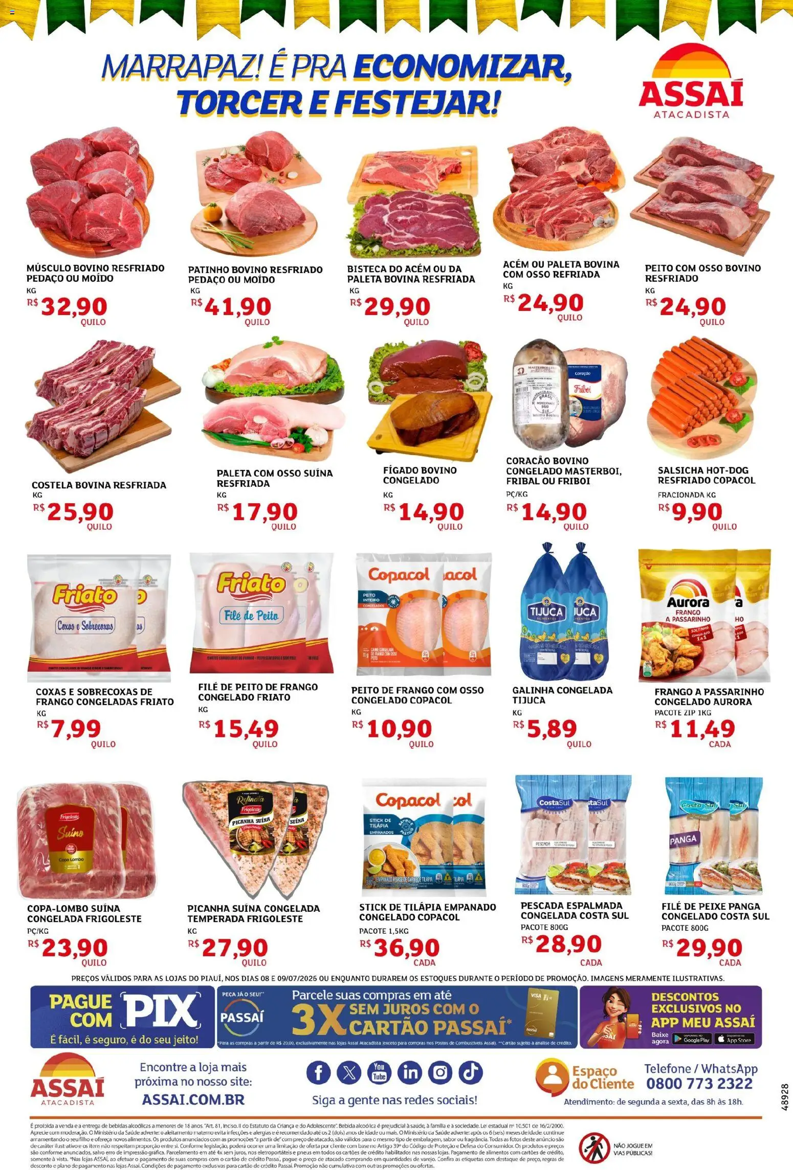 Assaí Atacadista Folheto - válido de 08/07/2026 | Página: 2 | Produtos: Picanha, Peixe, Frango, Peito de frango